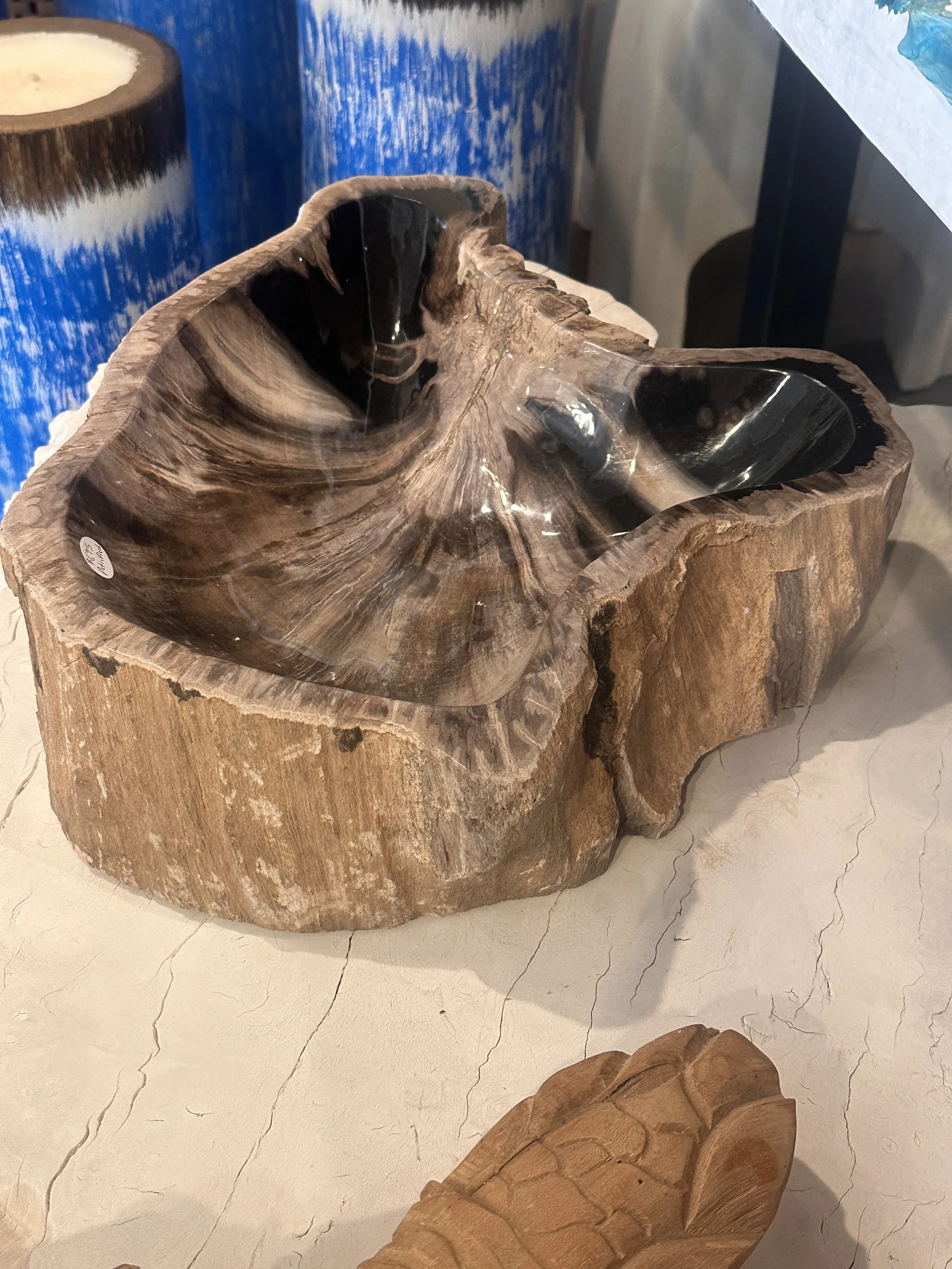 Custom gray and black petrified bowl.JPG