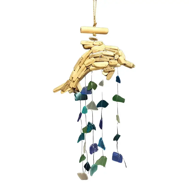 16" Driftwood Dolphin & Sea Glass Wind Chime