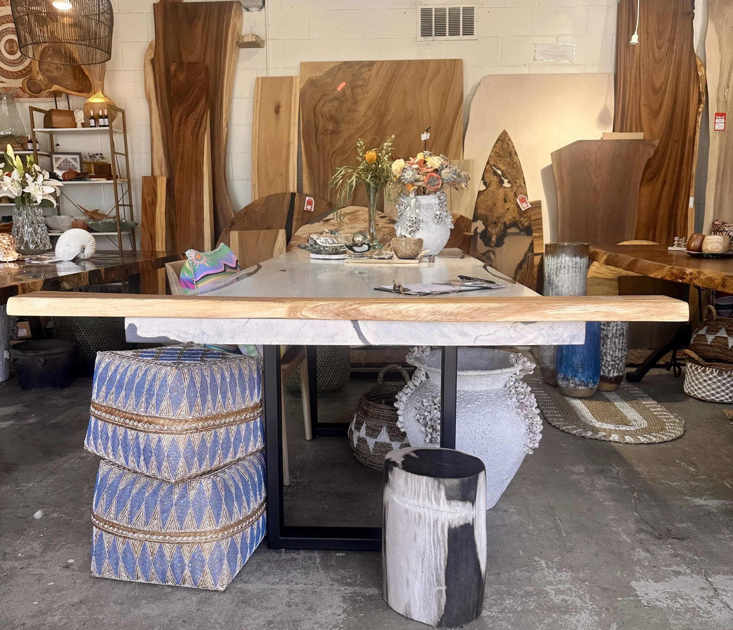 Custom Acacia mantle on table.JPG