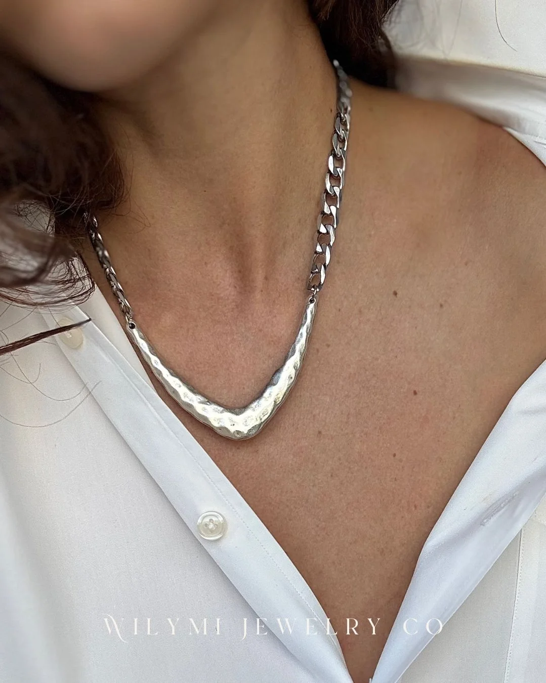 Silver "V" Plated Necklace on Cuban Chain