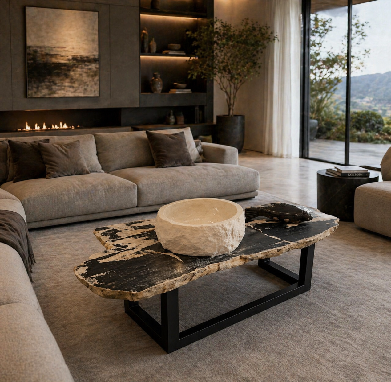 Black White Organic Slab Coffee Table