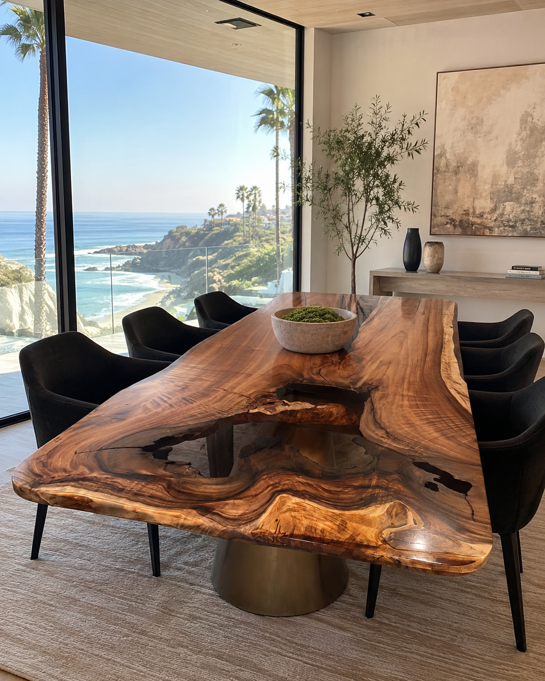Modern Wood Slab Table with Champagne Resin - Acacia