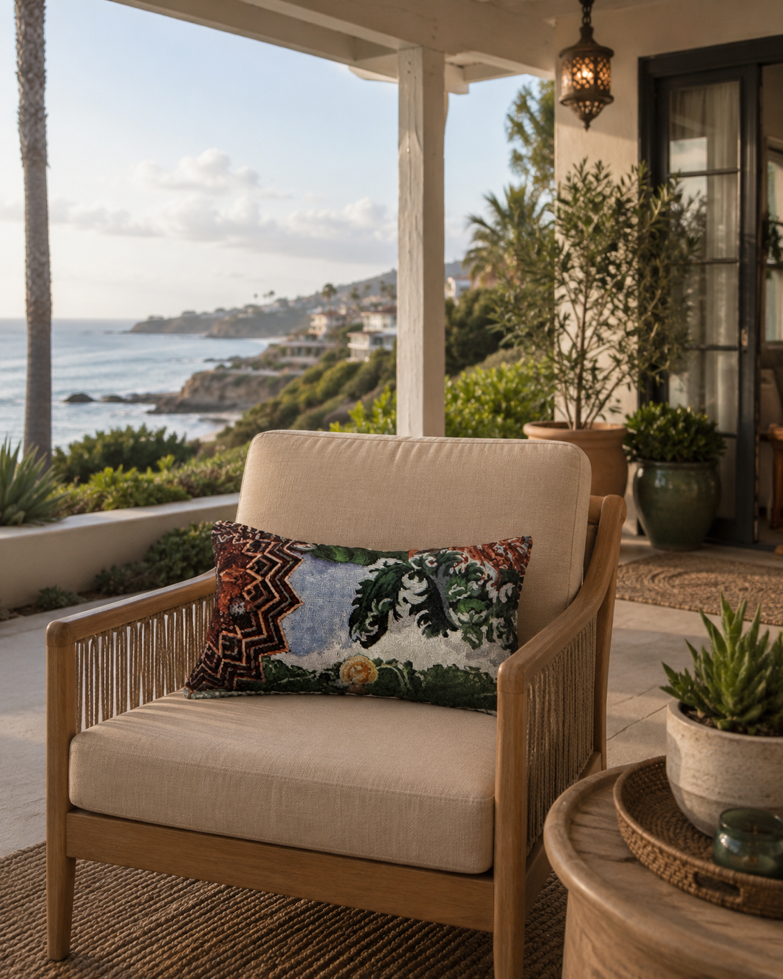 Outdoor Lumbar Pillow - Agua and Terra Pillow by Diana Garreau