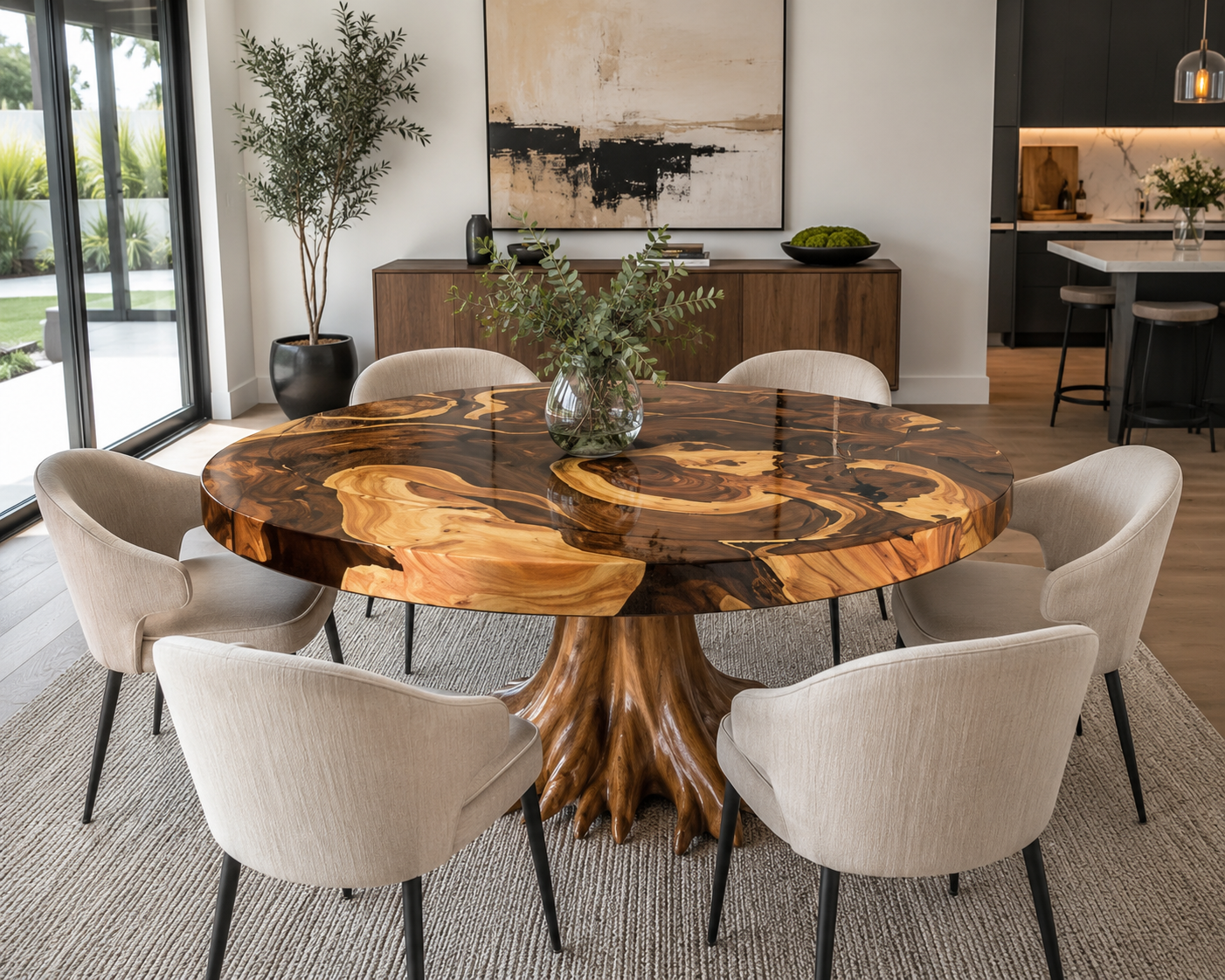 Custom wood and resin dining table handcrafted in San Diego