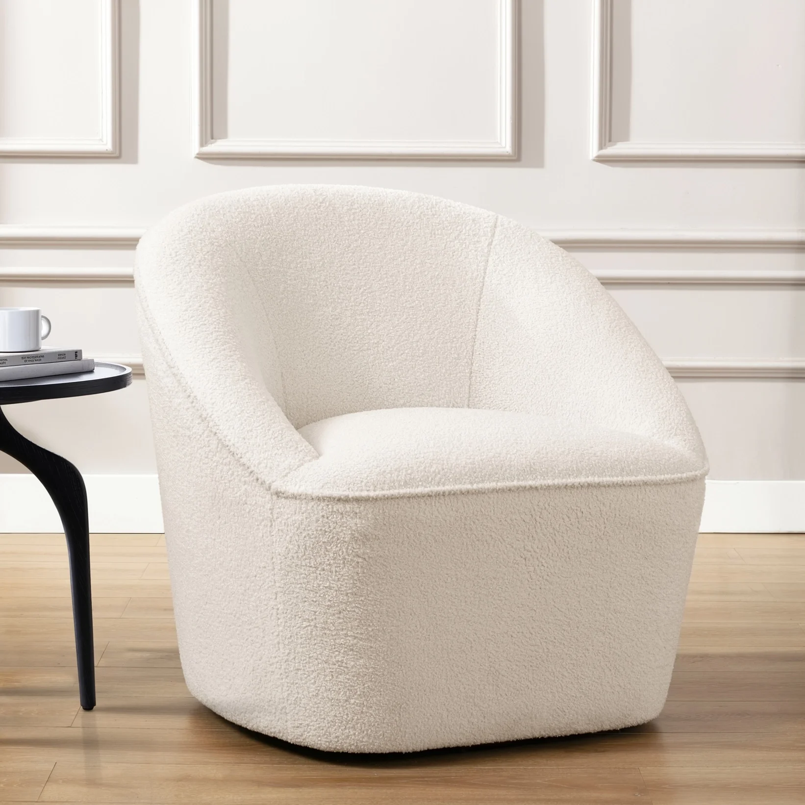 Boucle swivel chair.webp