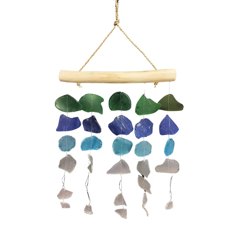 12" Driftwood Sea Glass Wind Chime