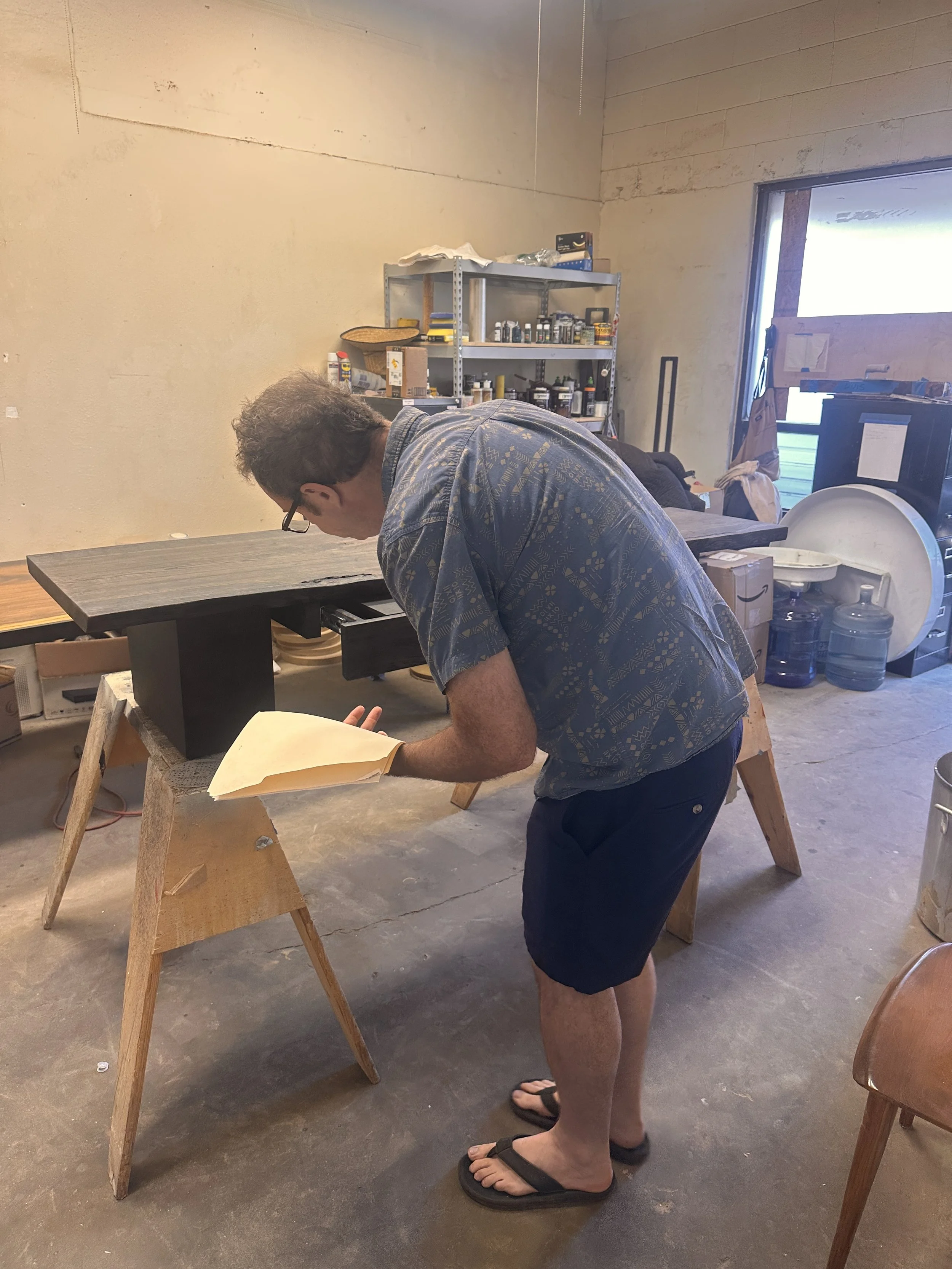 Master woodworker John La Rue ensuring quality of design and functionality