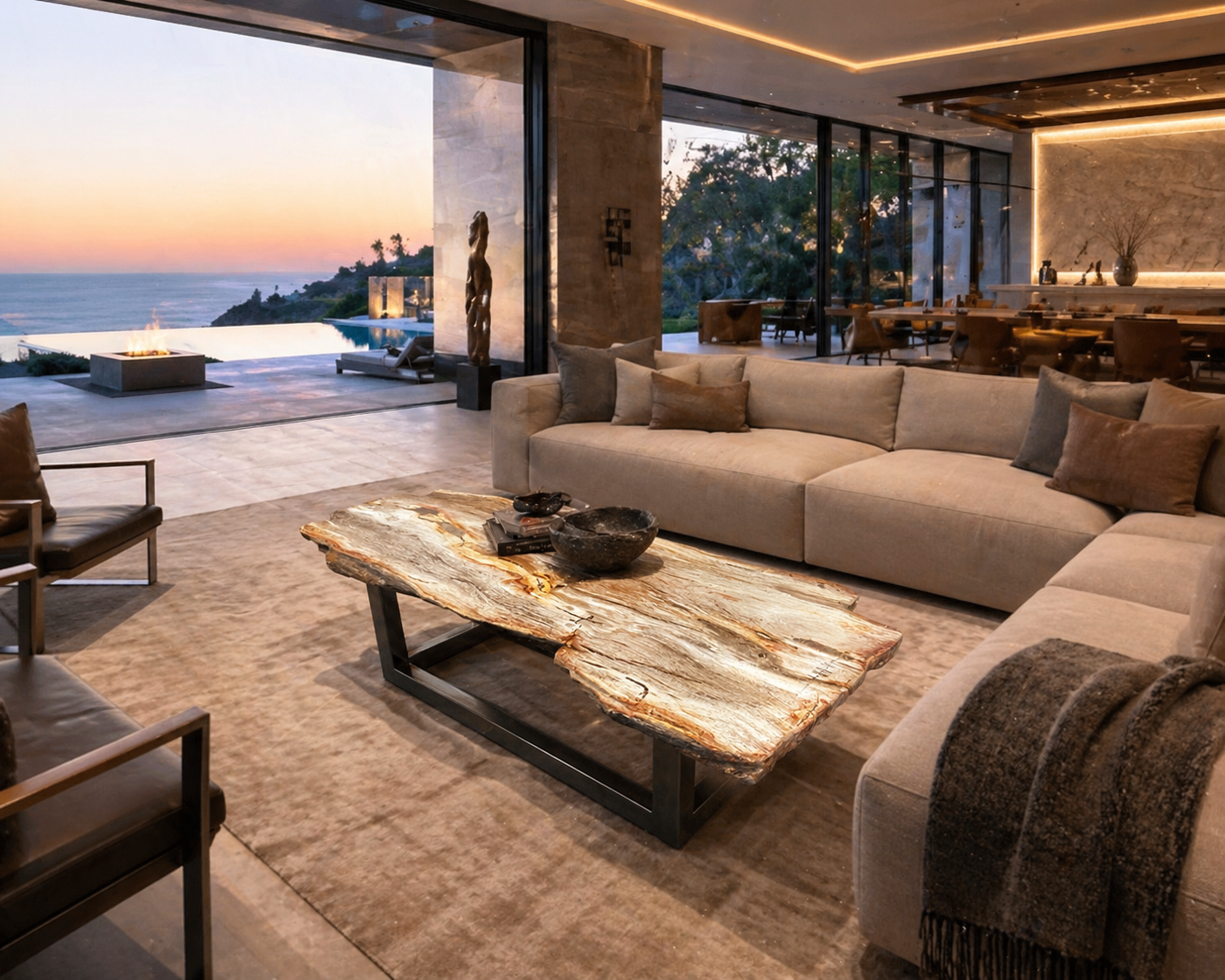 Sunset Petrified Wood Outdoor Coffee Table