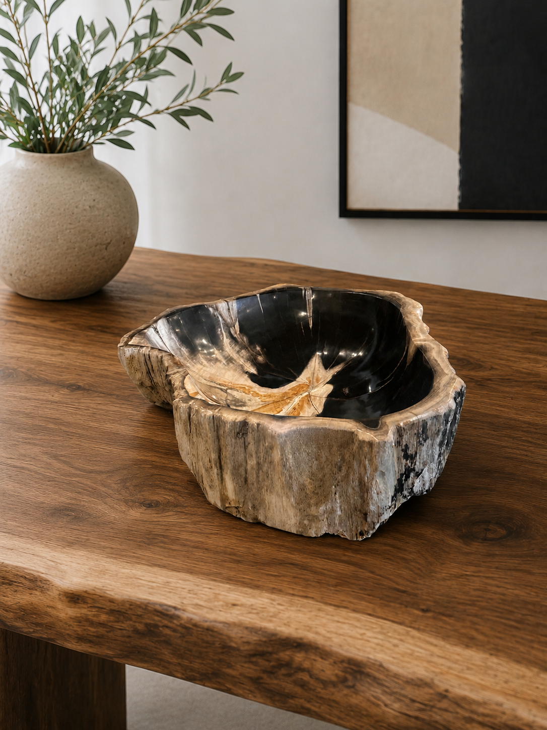 Petrified Bowl - Black White and Gold with a Natural Edge