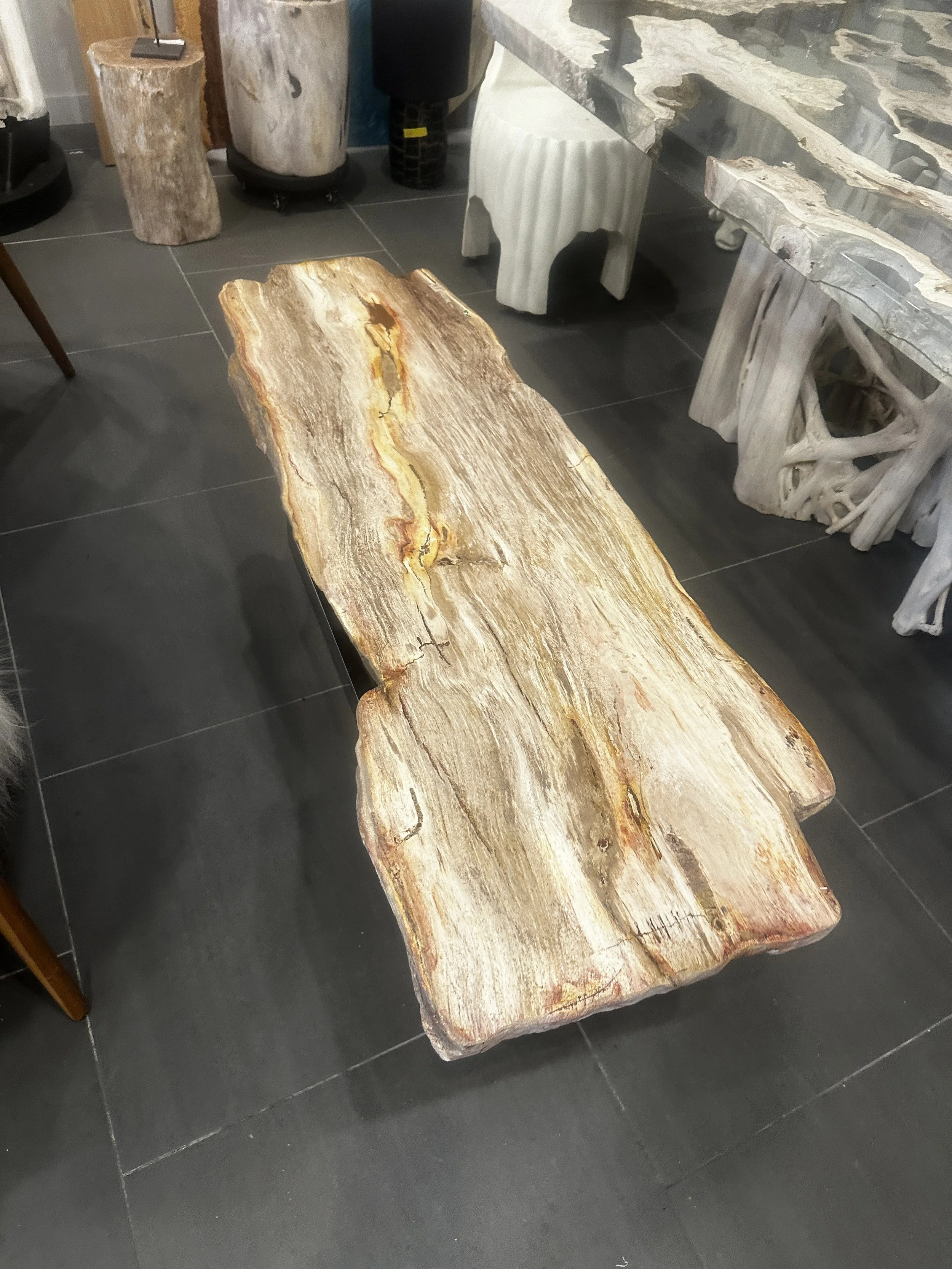 Cream and gray petrified coffee table.JPG