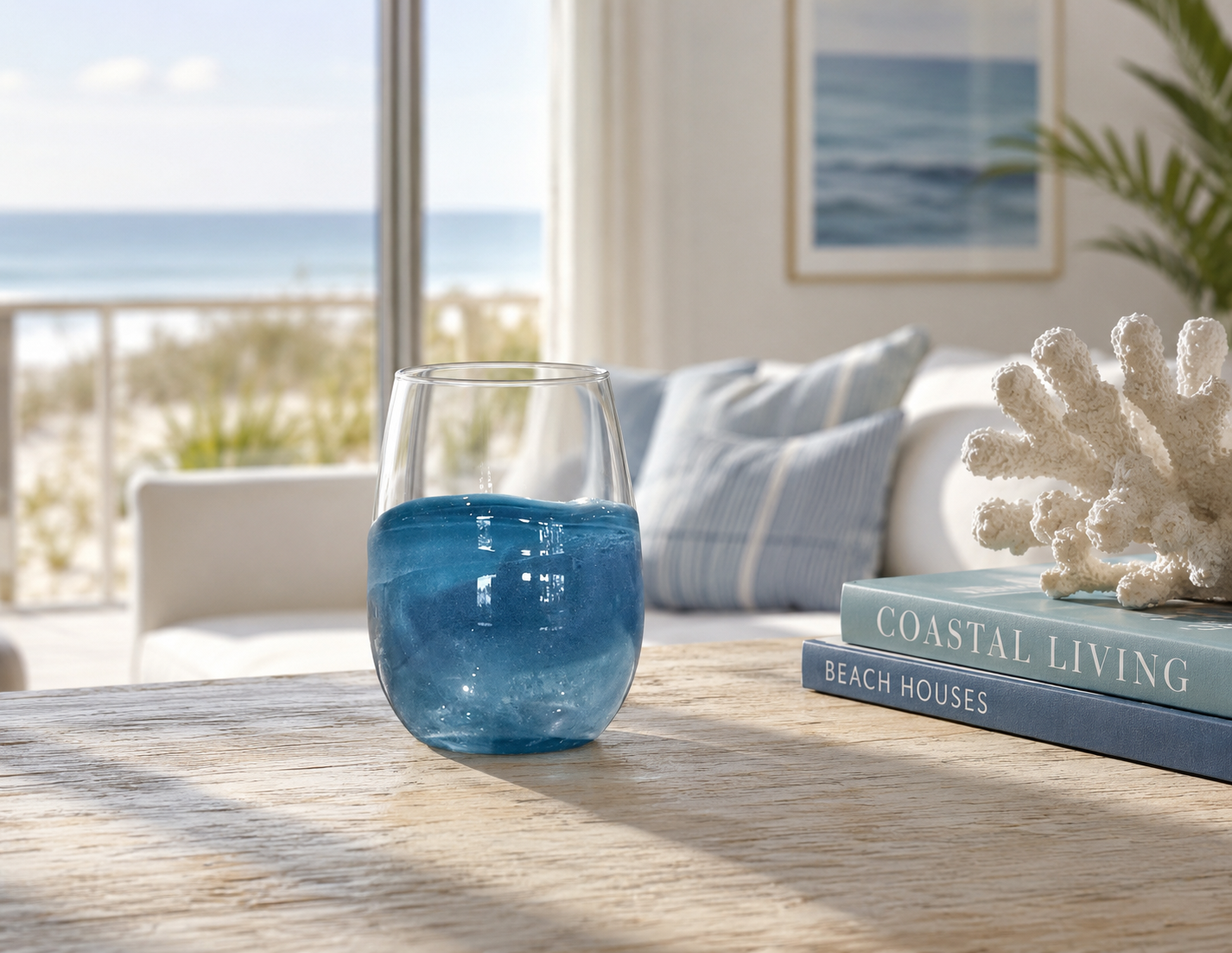 Stemless Blue Wave Wine Glasses