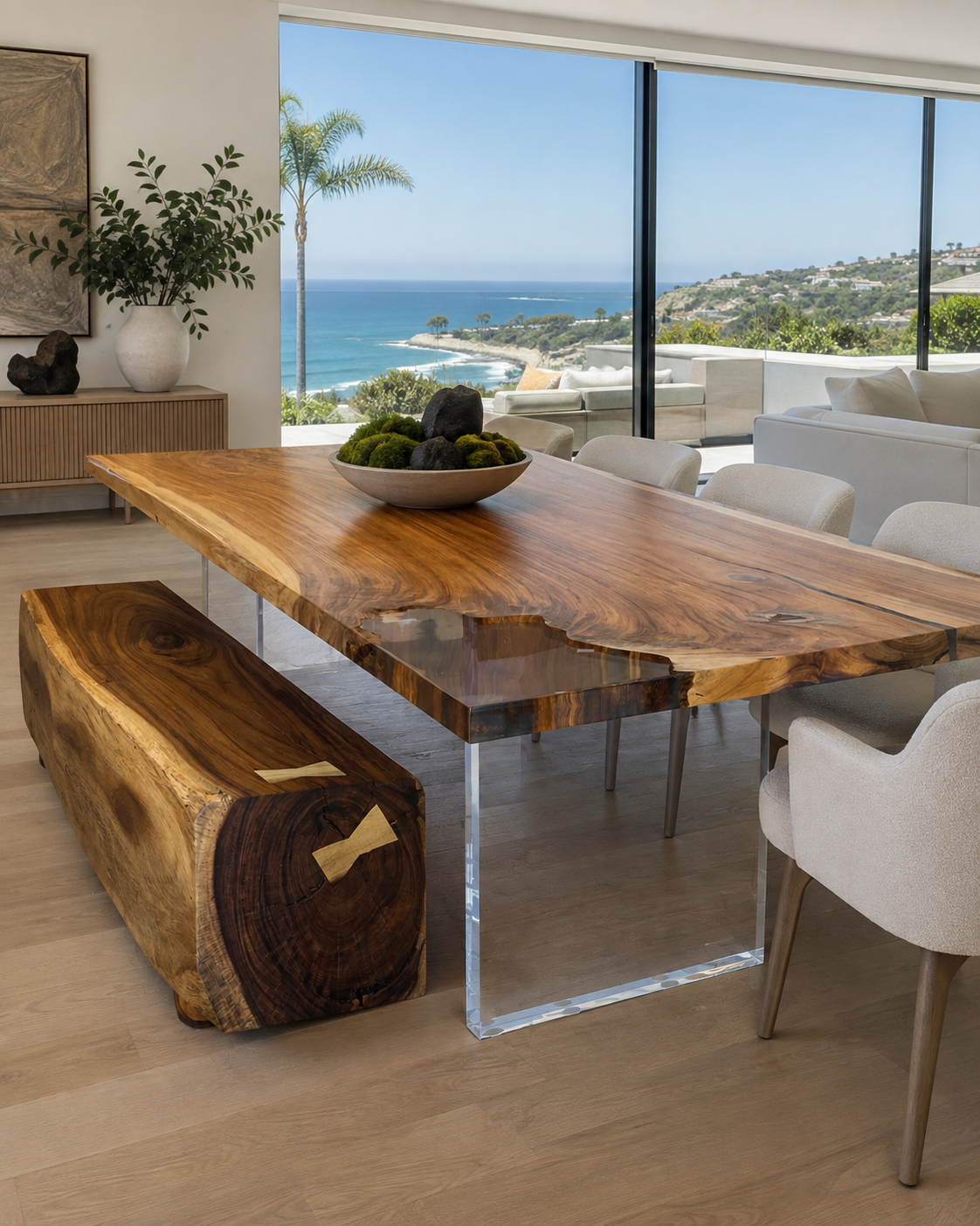 Custom resin river dining table La Jolla San Diego