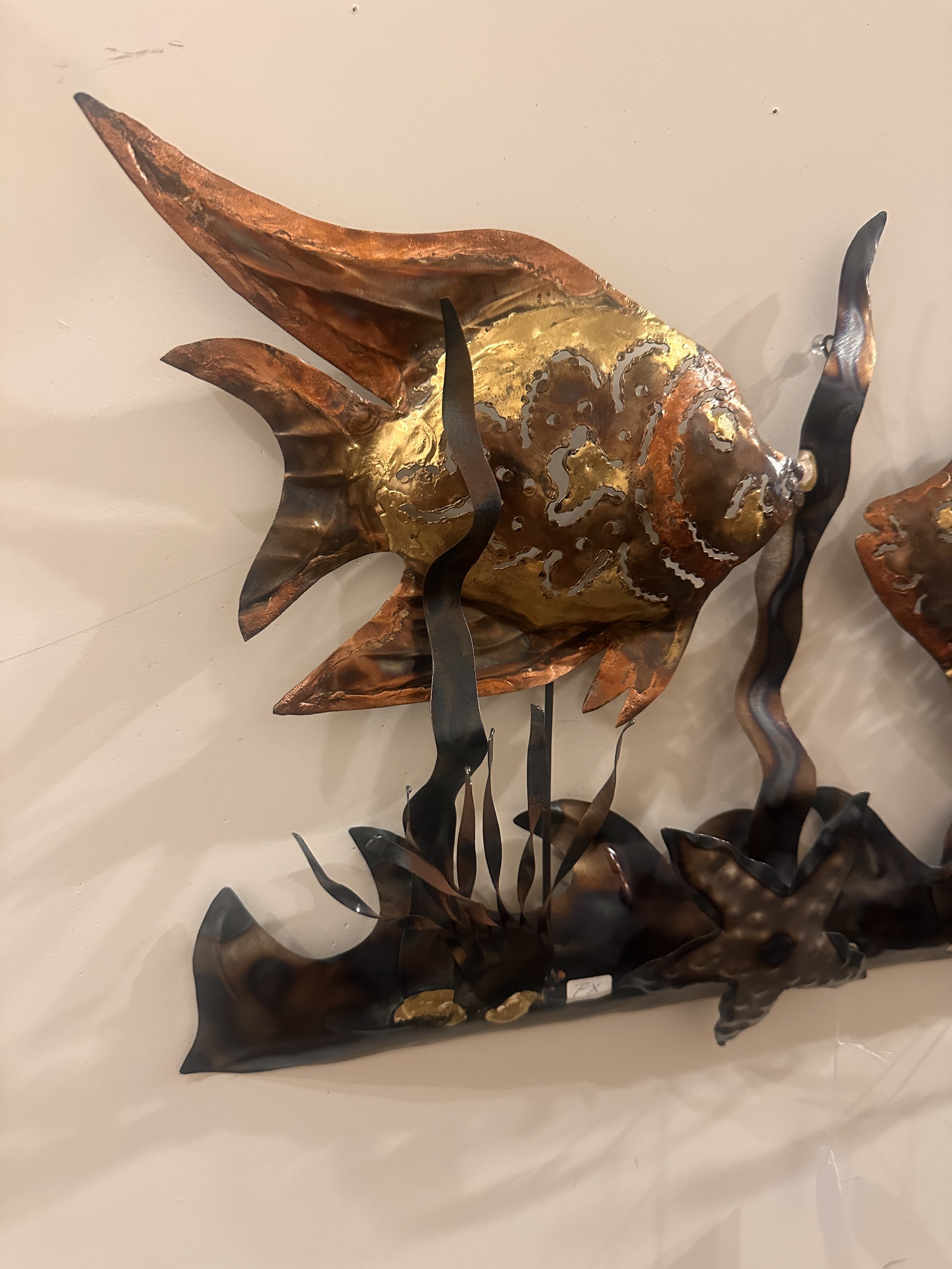 Hammered fish and starfish with copper and brass.JPG
