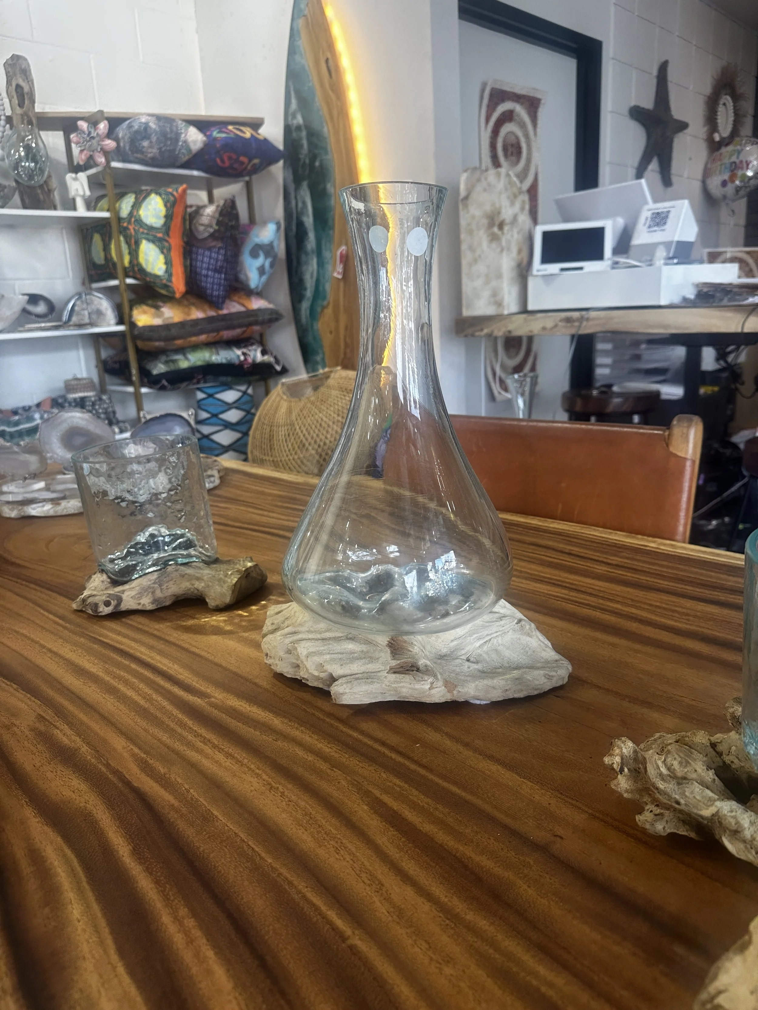 Blown Glass - The Bulb Vase on Teak Driftwood