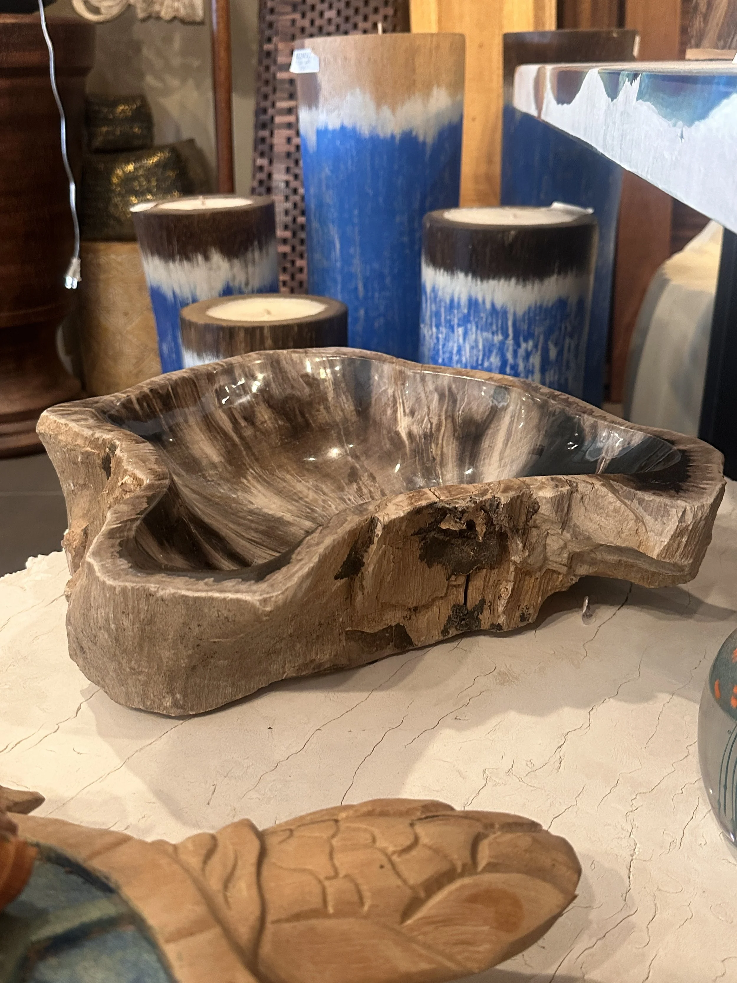 Petrified bowl in grays and black.JPG