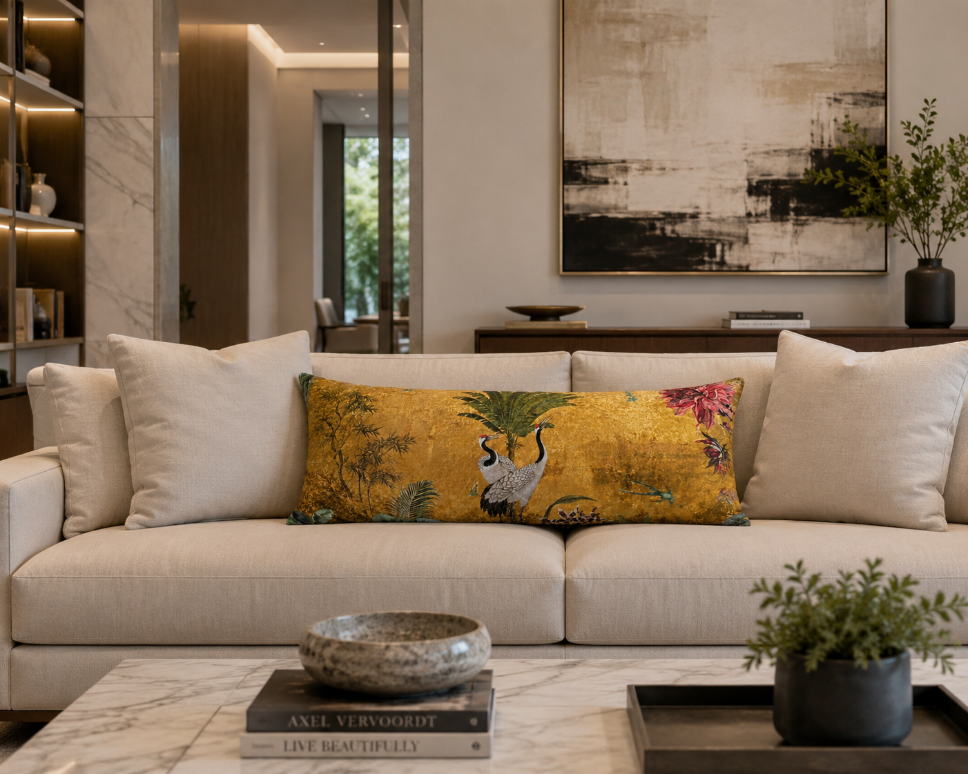 Velvet Bolster - Golden Cranes.PNG