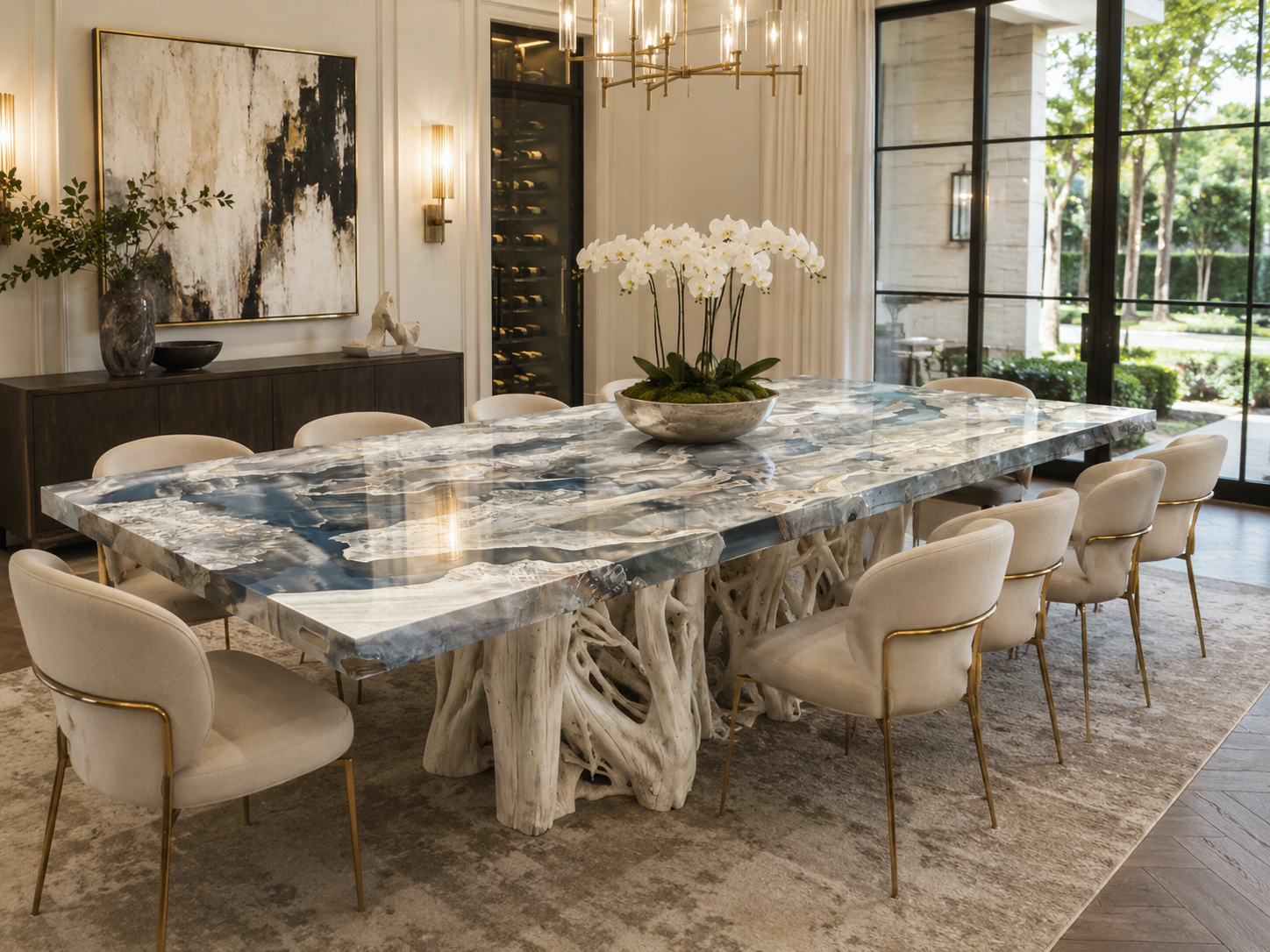 Luxury custom dining table for a Dallas Texas home by Indigenous by La Rue