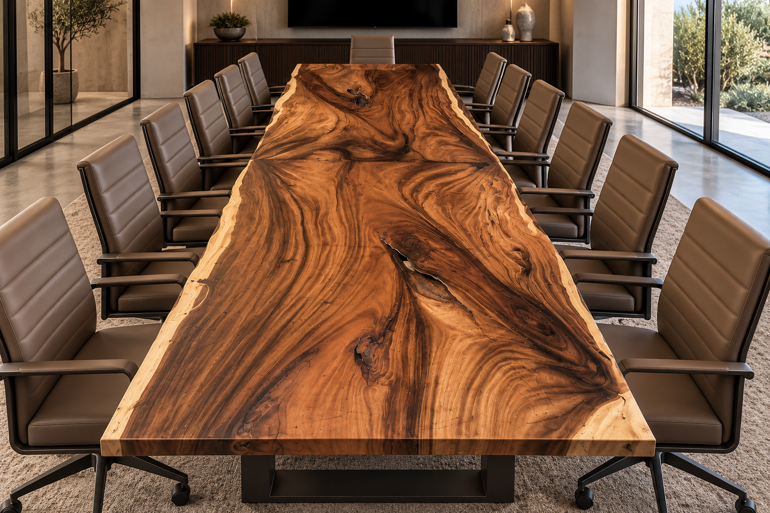 Custom live edge conference table handcrafted by INDIGENOUS by La Rue in San Diego