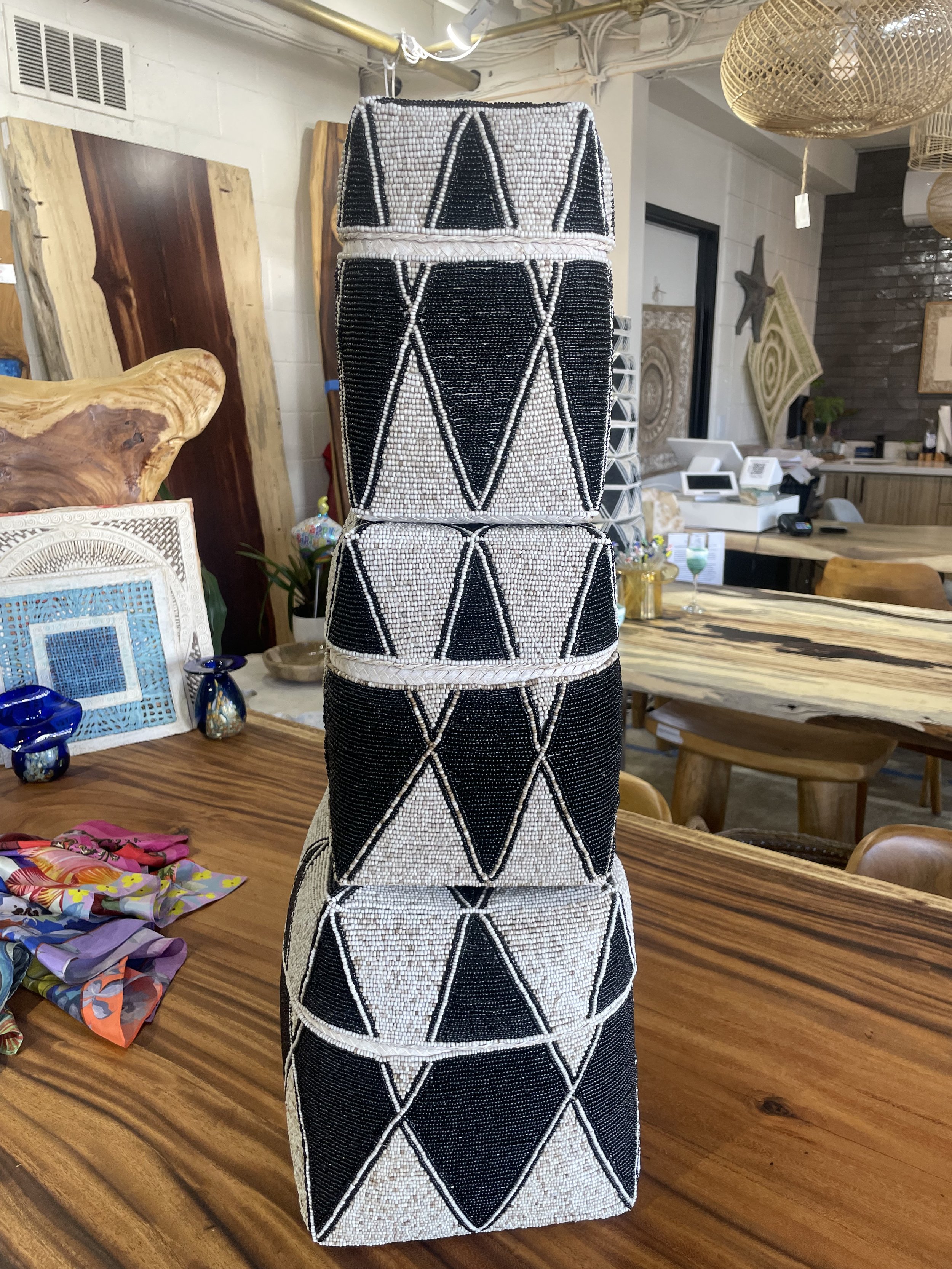 Tall Tan Beaded Boxs