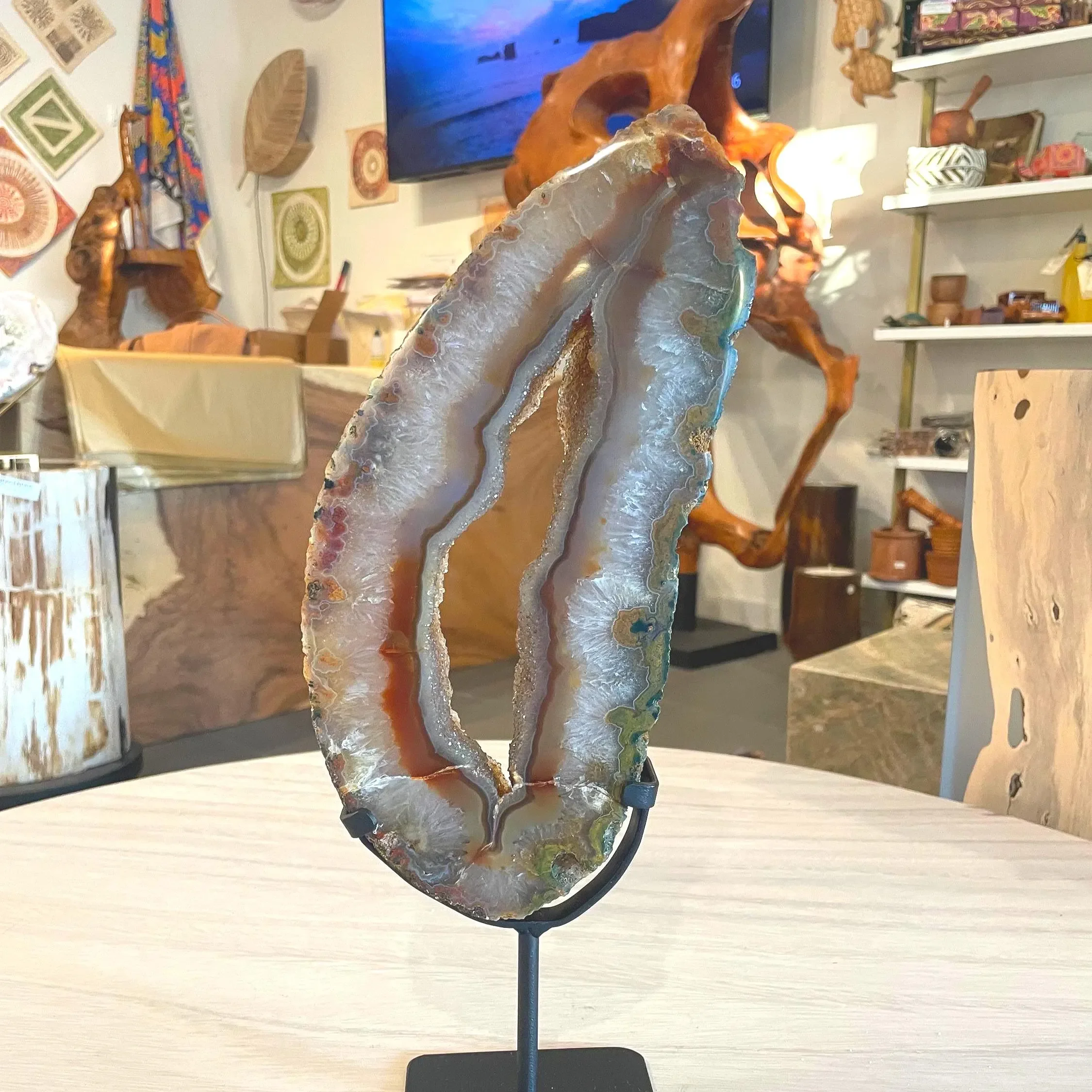 Agate with Druzy on matte Black stand.webp