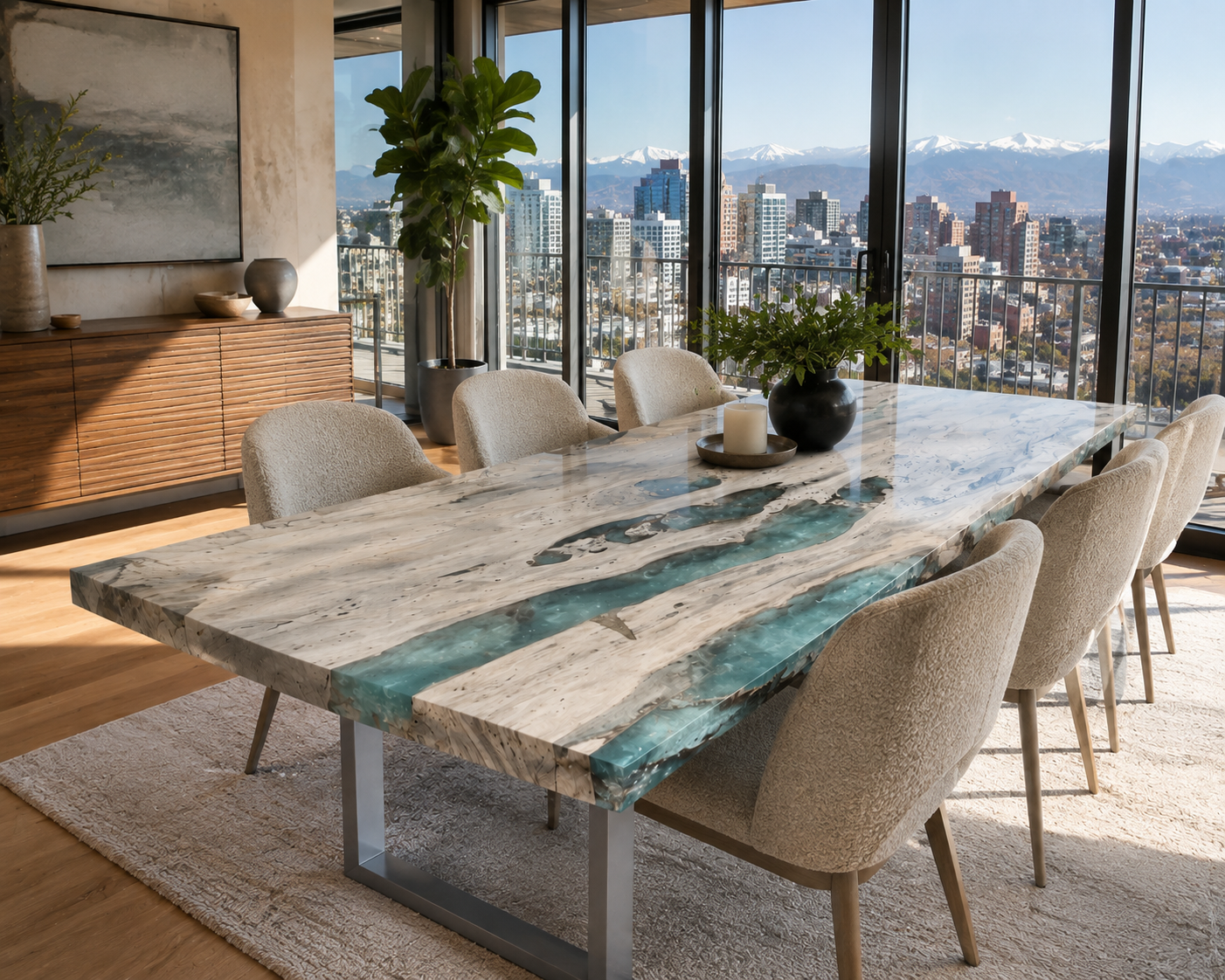 One of a kind custom dining table designed for La Jolla homeOne of a kind custom dining table designed for La Jolla home