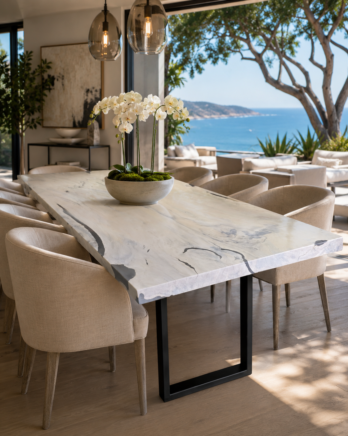 Custom Luxury Dining Table - 114" Custom Luxury Dining Table in Santorini Finish
