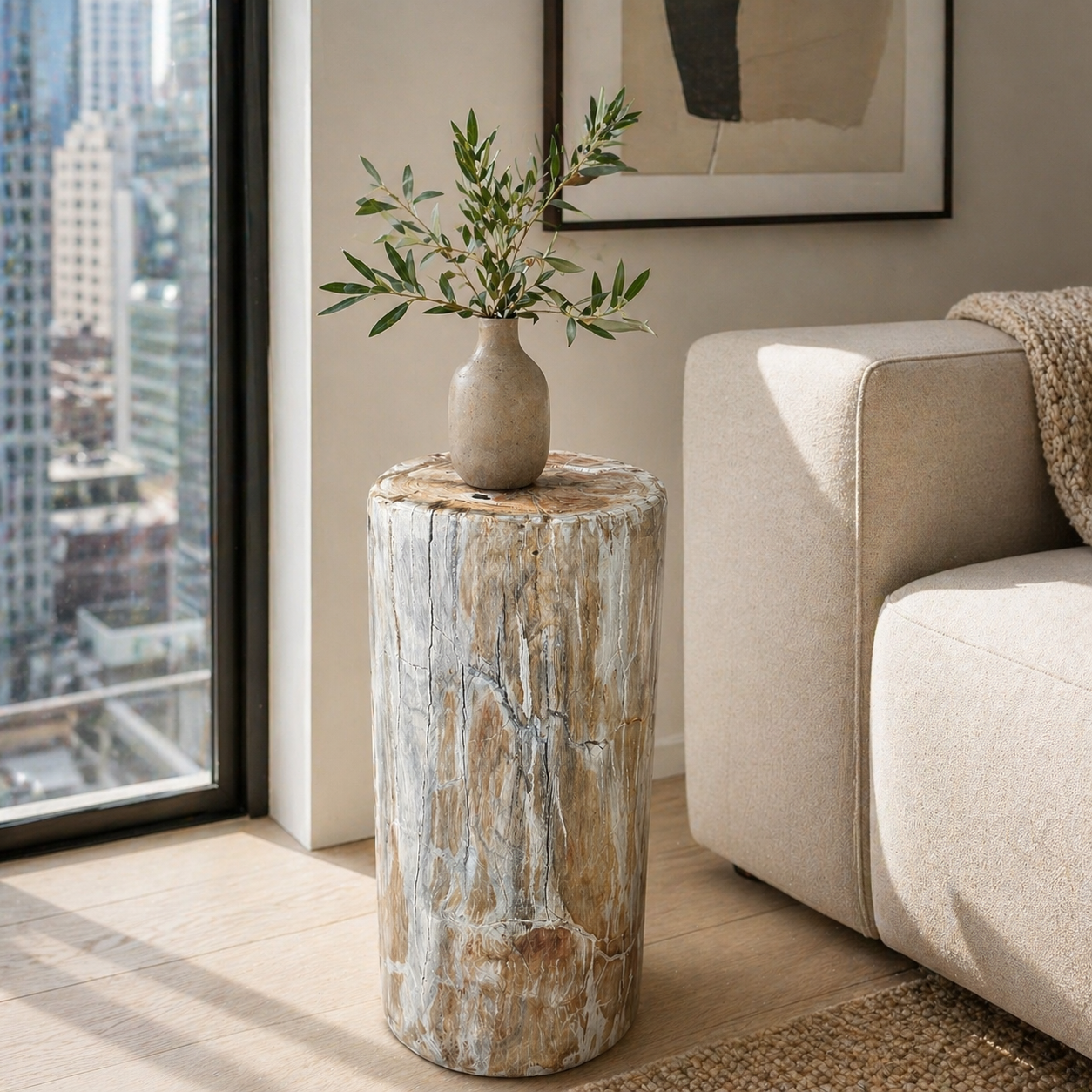 Cream and Gold Petrified Pedestal