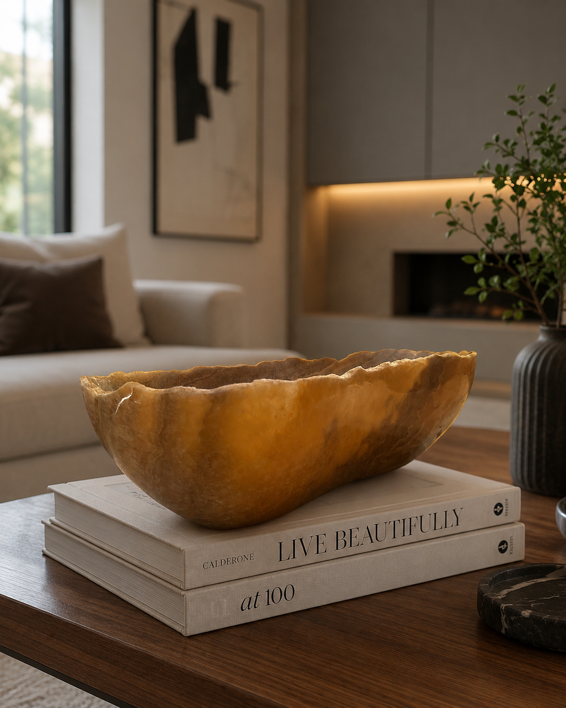 Long Onyx Bowl / Canoe in a Taupe Color