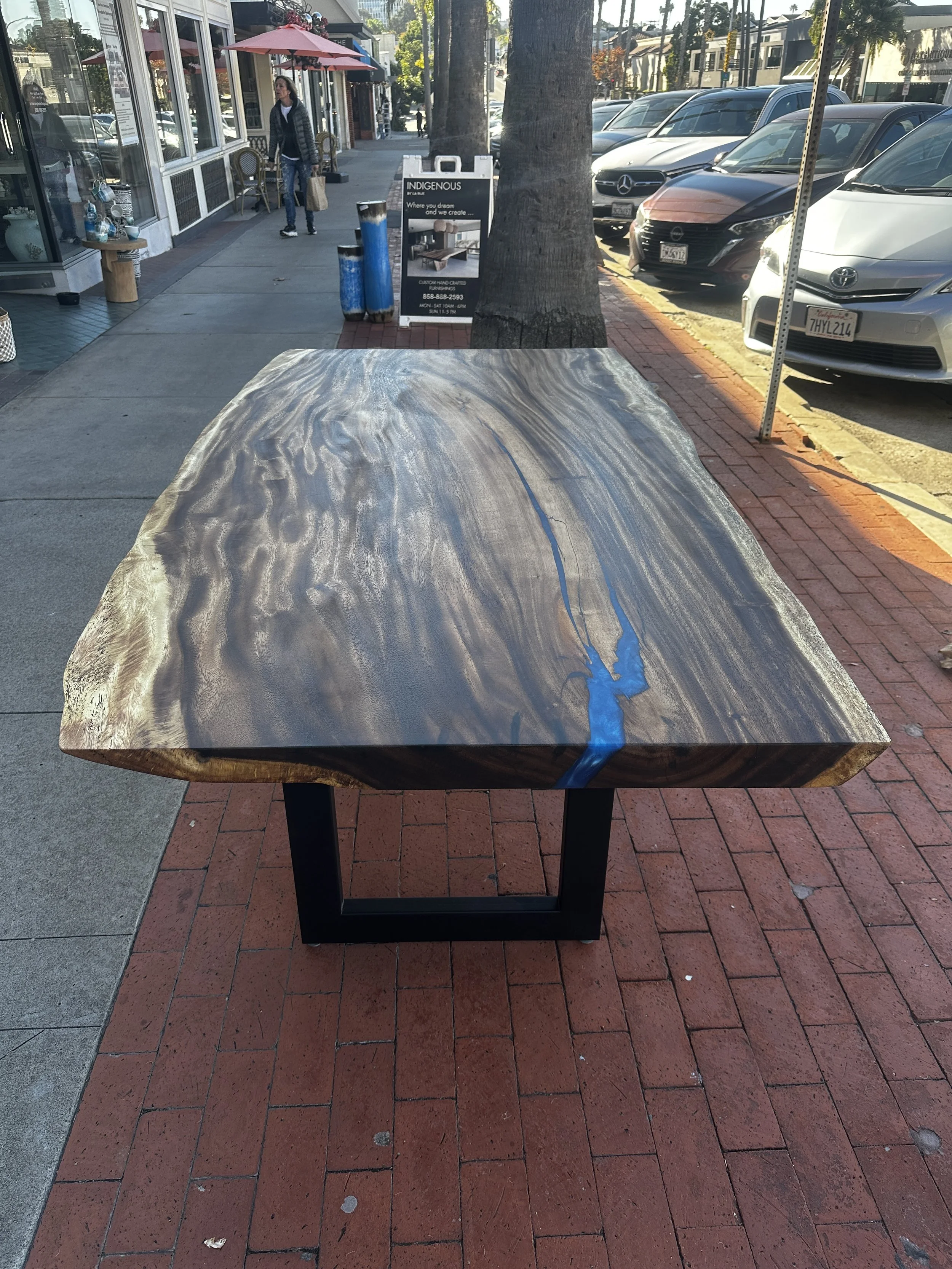78 inch acacia table with blue resin.JPG