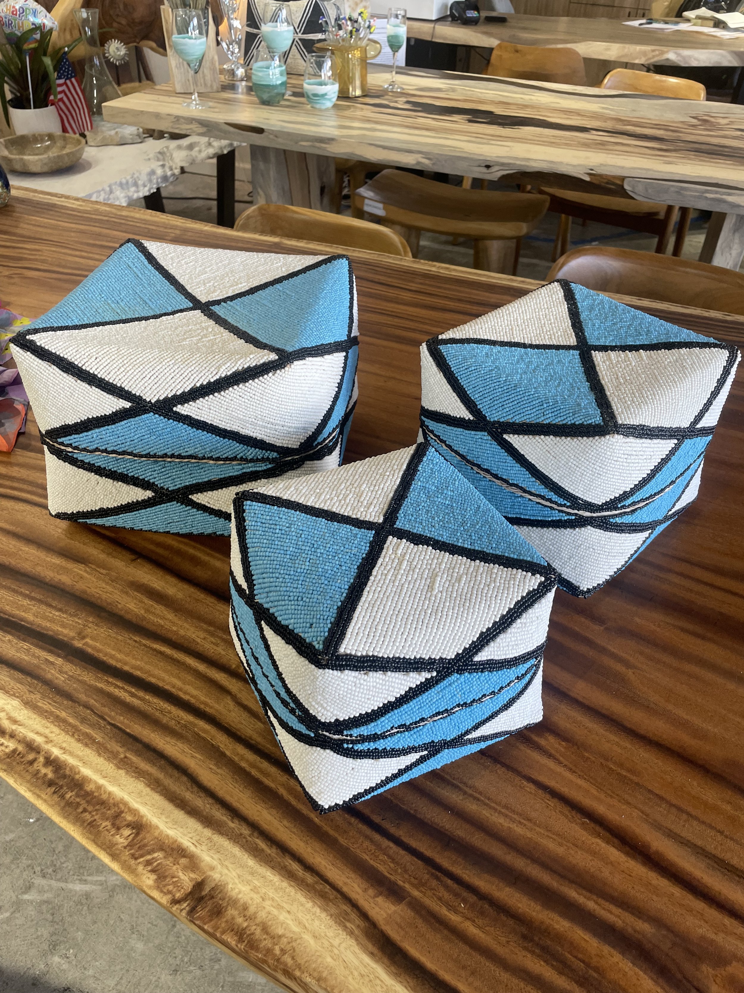 Blue and White Beaded Box
