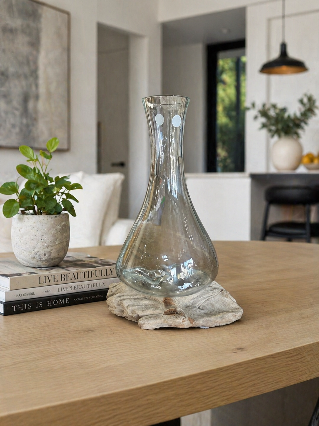 Blown Glass Bulb vase on Teak Wood.PNG