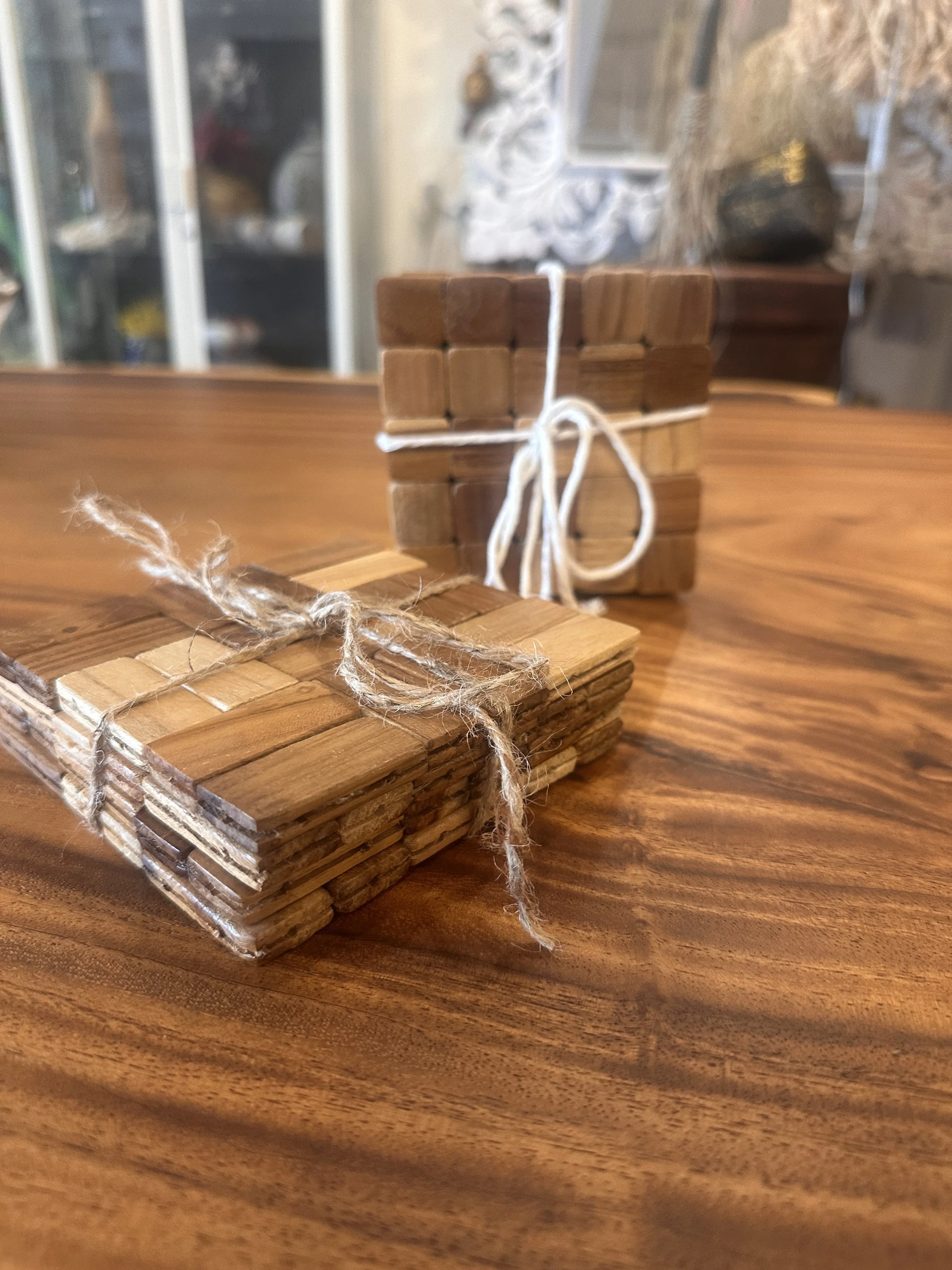 teak coasters on table.JPG