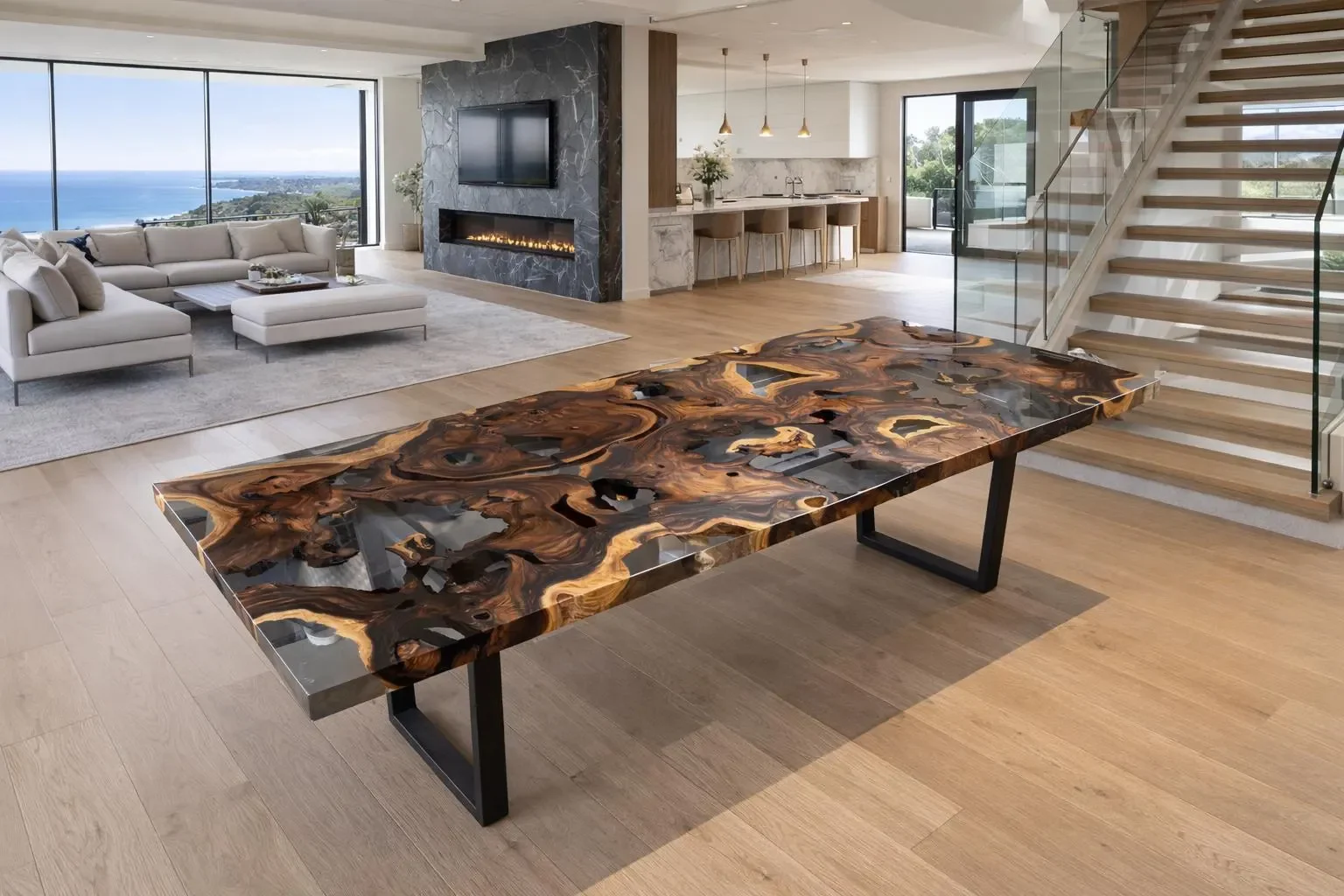 Acacia Dining table crosscut with resin.webp