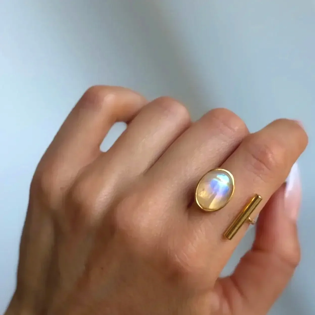 Oval Moonstone Ring - Gold Assymetrical