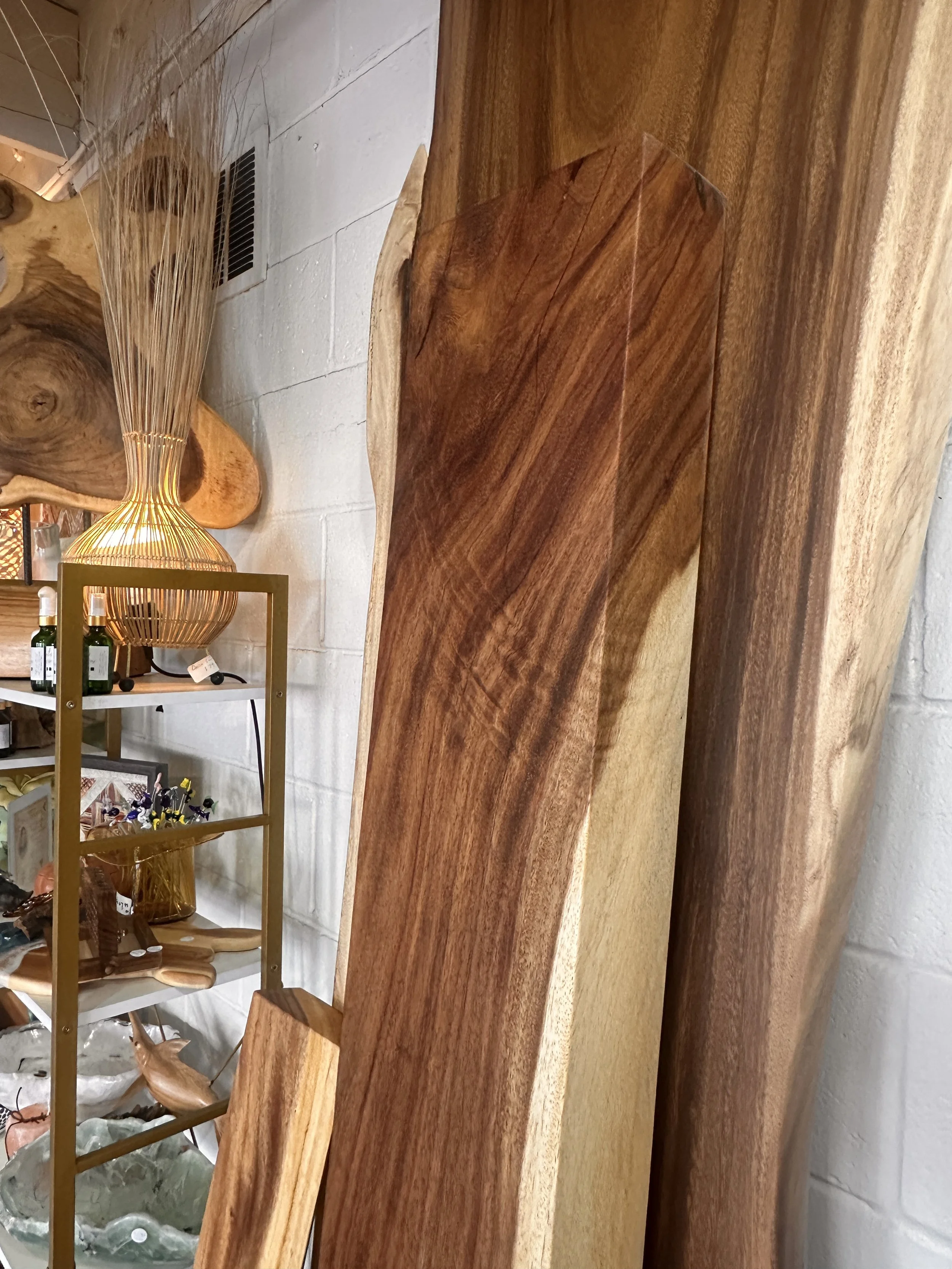 80" acacia mantle in solana beeach showroom.JPG