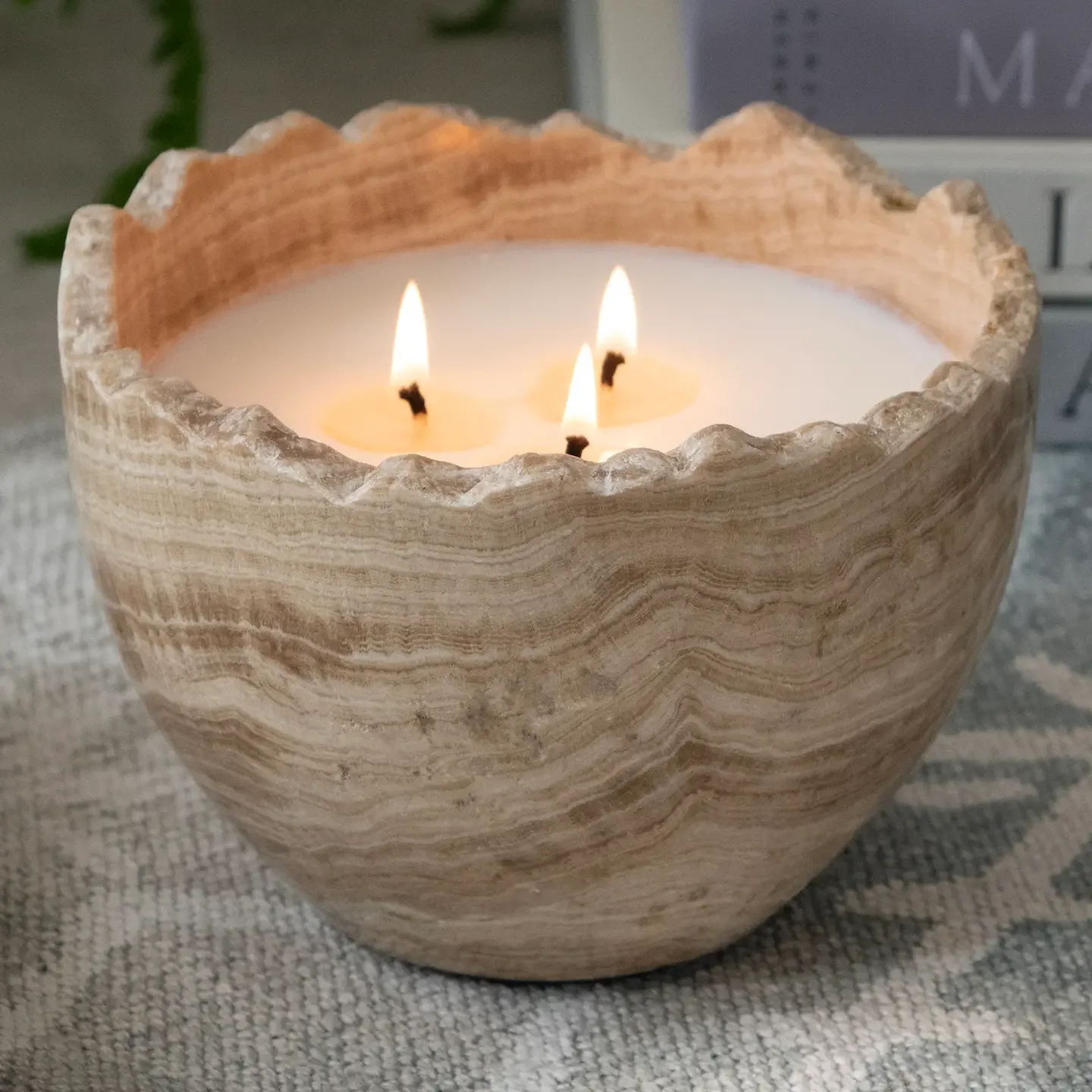 Stone Bowl Candle in Palo Santo Fragrance - Travertine