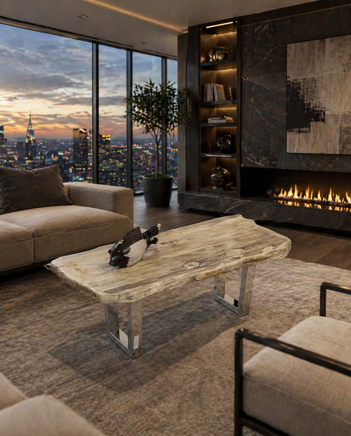 Petrified Wood Coffee Table - Gray and Textured Edge