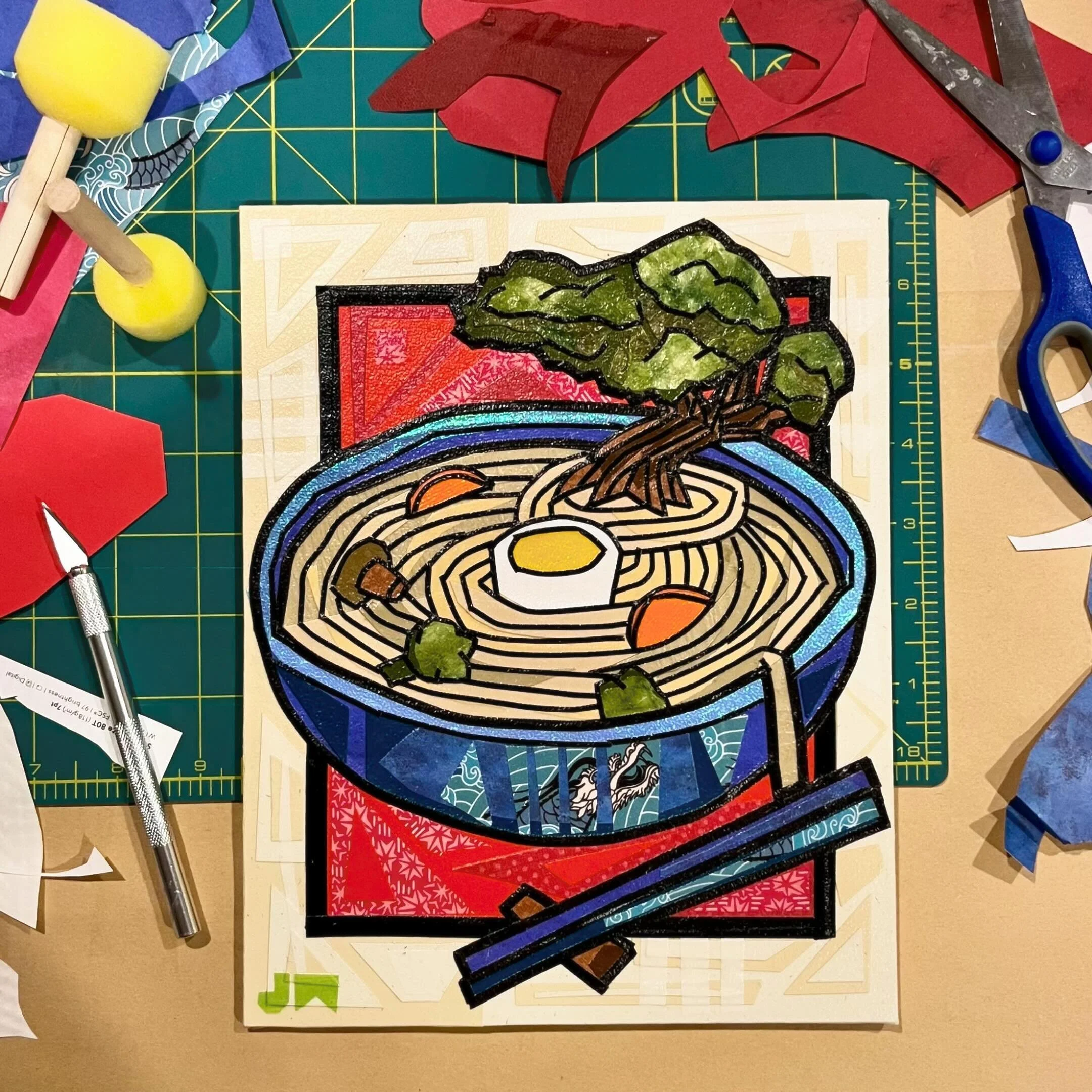 Good for your mind &amp; belly 🍜 RAMZEN GARDEN 🪴 
👉 Composed entirely of cut paper on wood ✂️
.
.
.
.
.
#papercollage #paparart #paper #papercrafts #artofig #artofinstagram #artistsoninstagram #artgallery #artoftheday #artlover #cutandpaste #cutan