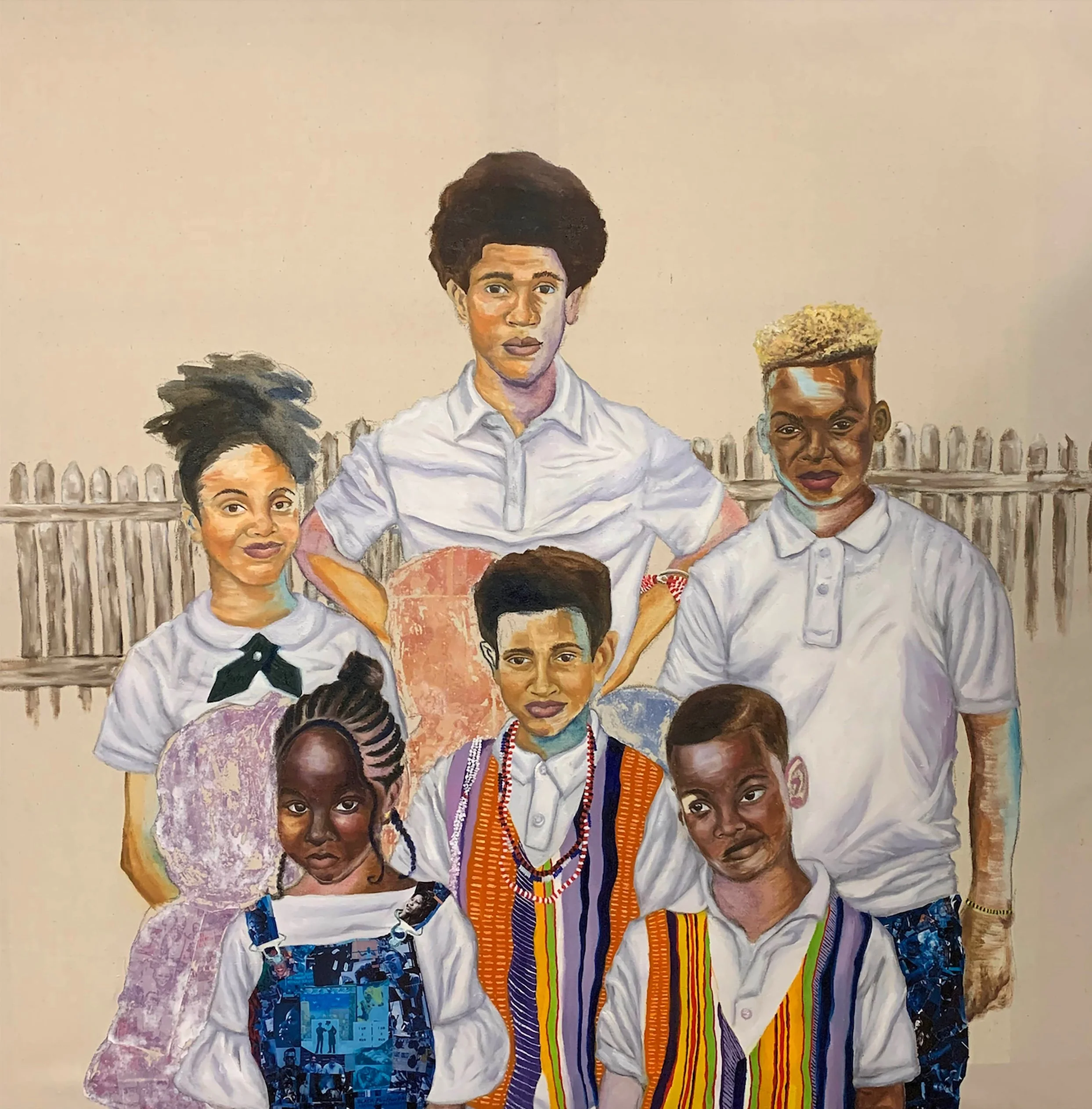 Here We Are, Oil, Photo Transfer & Collage on Canvas, 60x60, 2020.