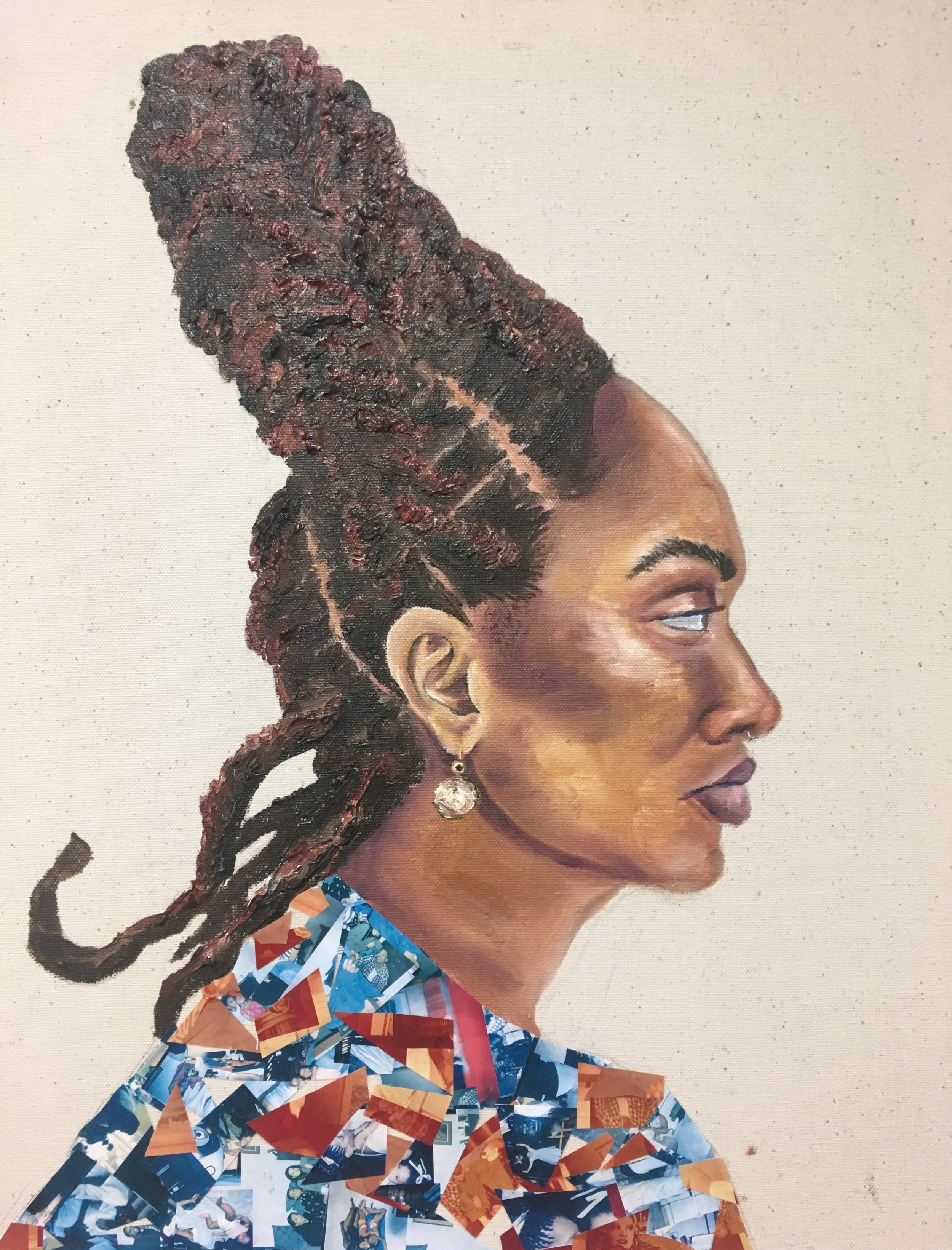 Family Figure, Oil and Collage on Canvas, 18x24, 2019. In Private Collection.