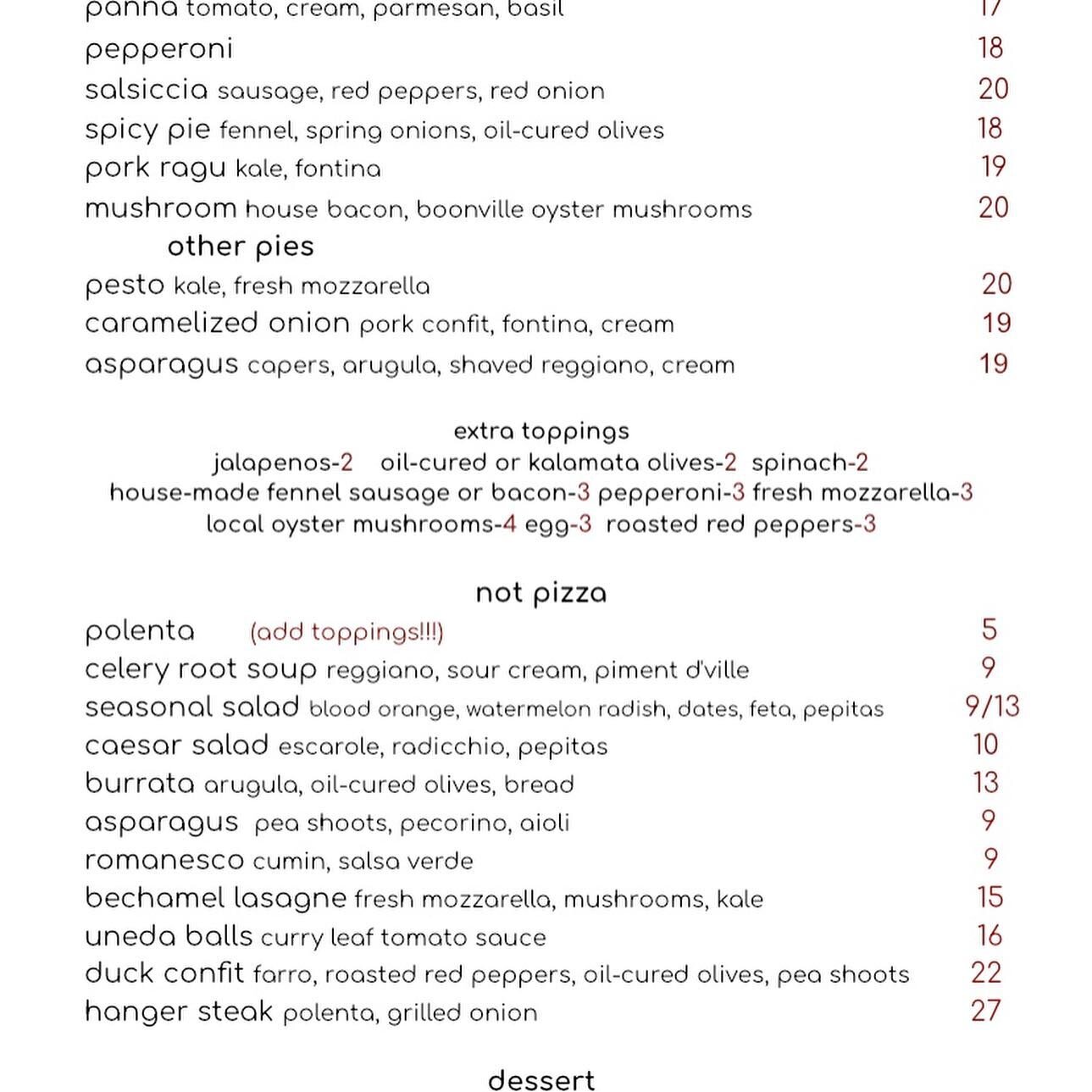 Tonight&rsquo;s menu and the fresh pasta with asparagus and Magruder Ranch ham hock. Yummm! Hope to see you! #woodfiredpizza #notjustpizza