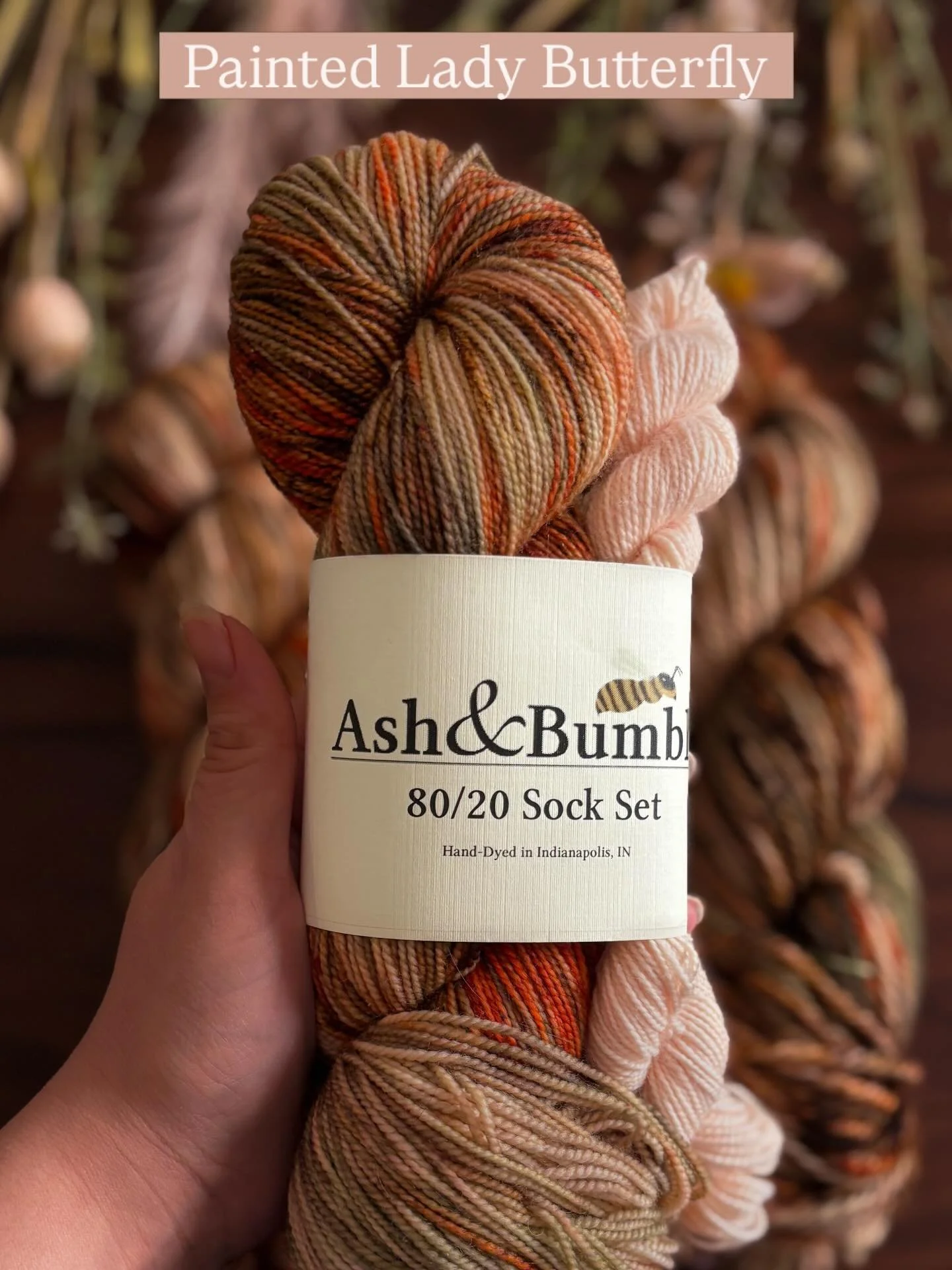 Painted Lady Butterfly | The variegated/speckled colorway for my Flora, Fauna, Fungi Colors of the Month series. 

Painted Lady Butterfly has a variegation of greige, pale baby pink. pewter, and sage green with heavy speckling of bisque, peach, bronz