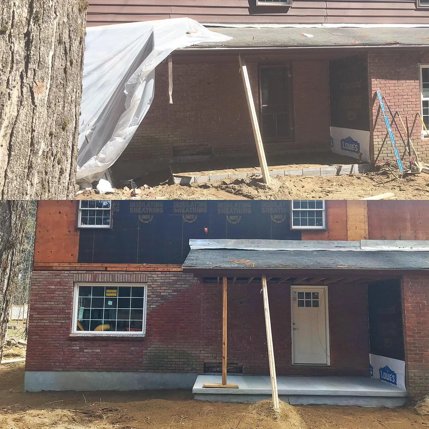 Another Before &amp; After shot from this cantilevered concrete slab portch! 👍👍👍 #concrete #concreteslab #masonry #BeforeAfter #contracting #construction #ArcangelBuilders #porch #saratogasprings