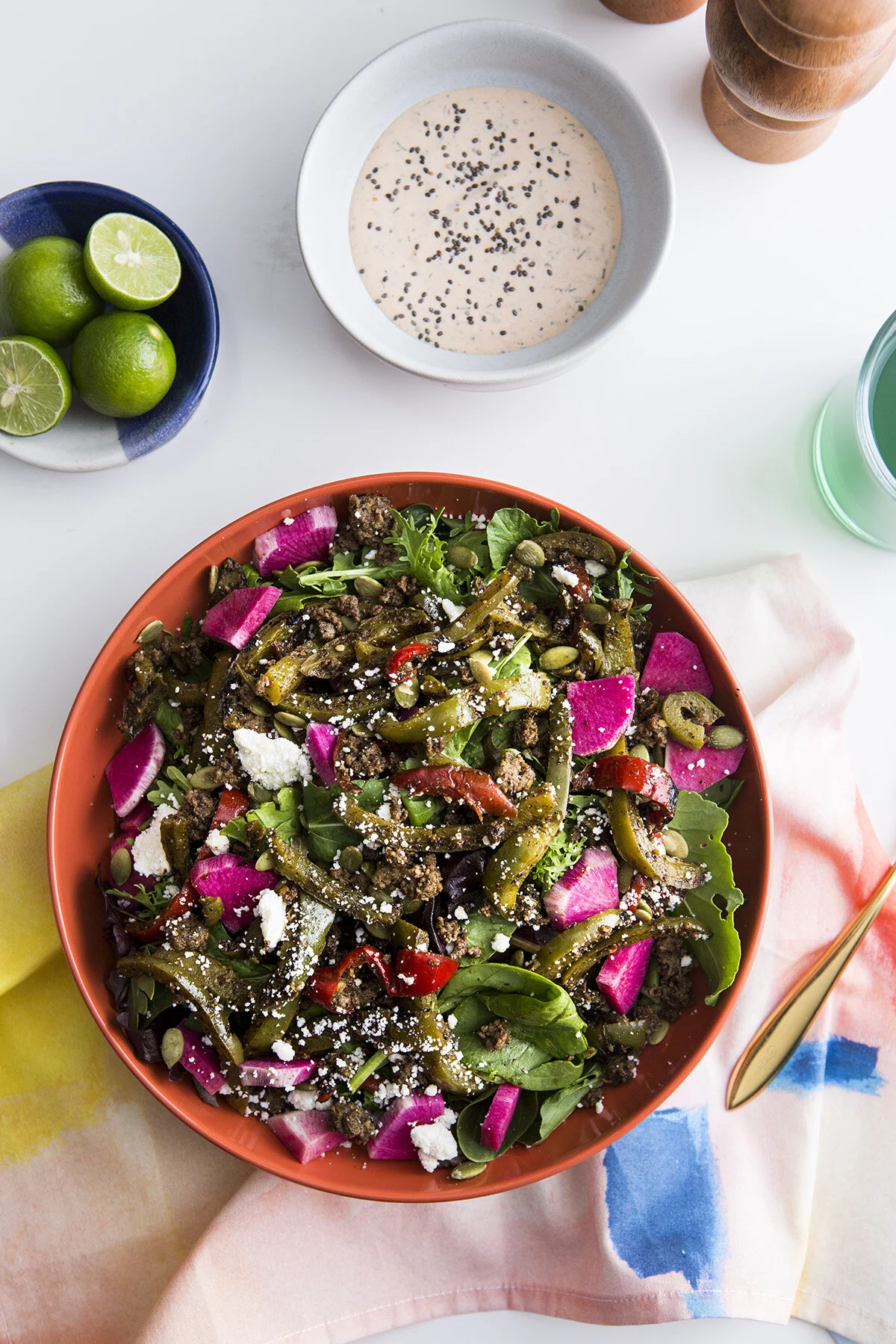 spicy beef taco salad, green glow water (jessica attie).jpg