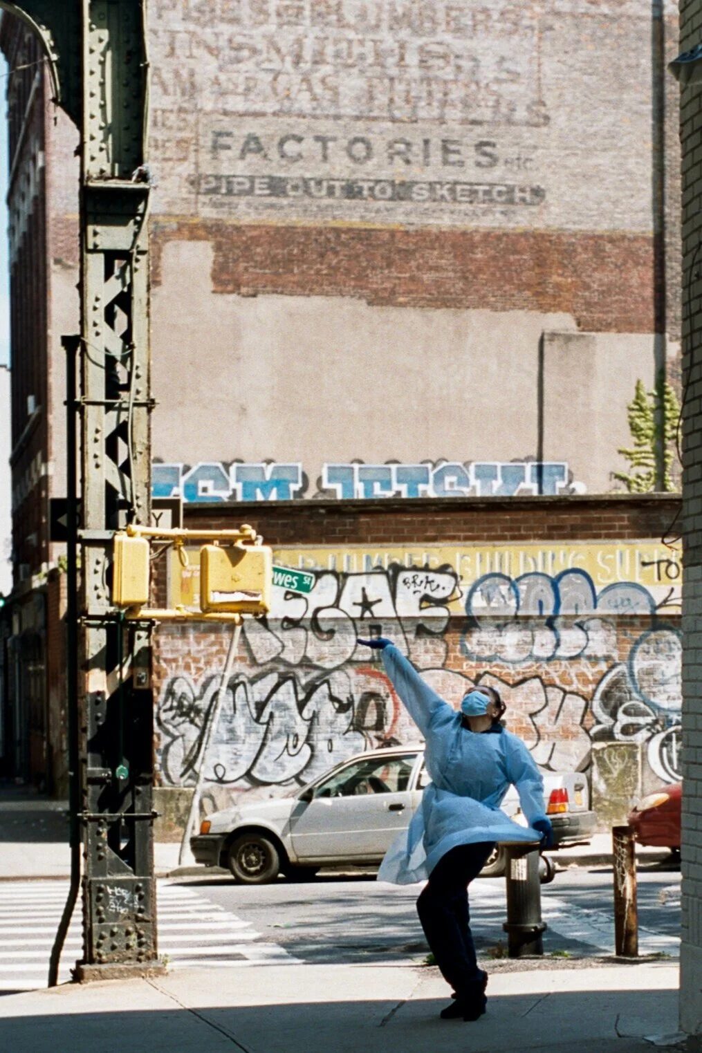 PPE Dancer — A whimsical moment of hope brings a smile to your face during this torrid time of pain and strife so many people are feeling in our country.
Nikon F2s / Kodak Portra 400 ©2020 Gavin Haag