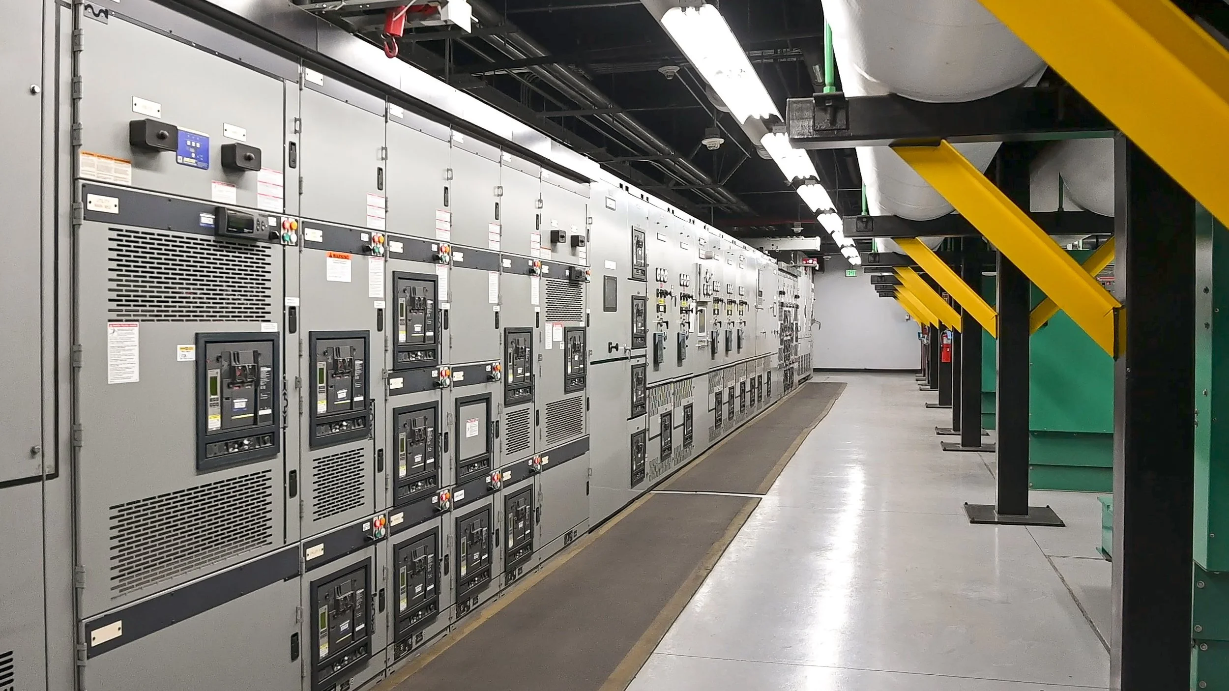 Technical facility photography showing mechanical systems and data center operations