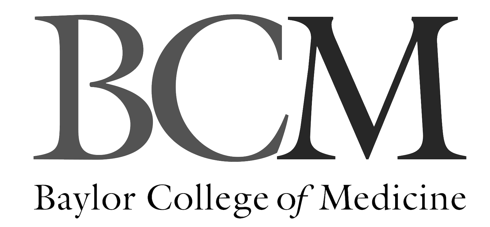 Black and gray logo for Baylor College of Medicine with the initials 'BCM' and text below reading 'Baylor College of Medicine'.