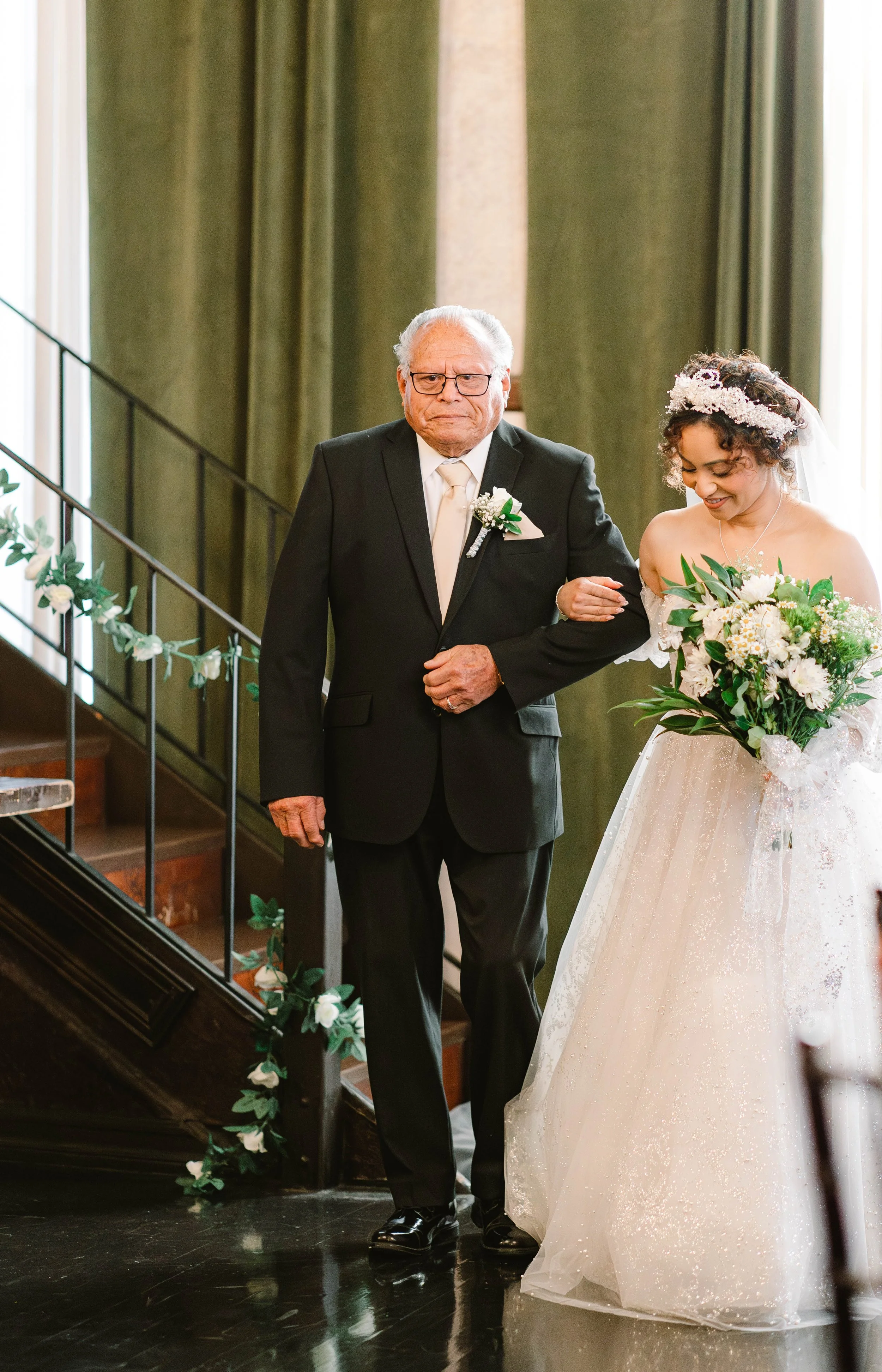 loft-84-riverside-wedding-ceremony-bride-walks-down-aisle-with-grandfather.jpg