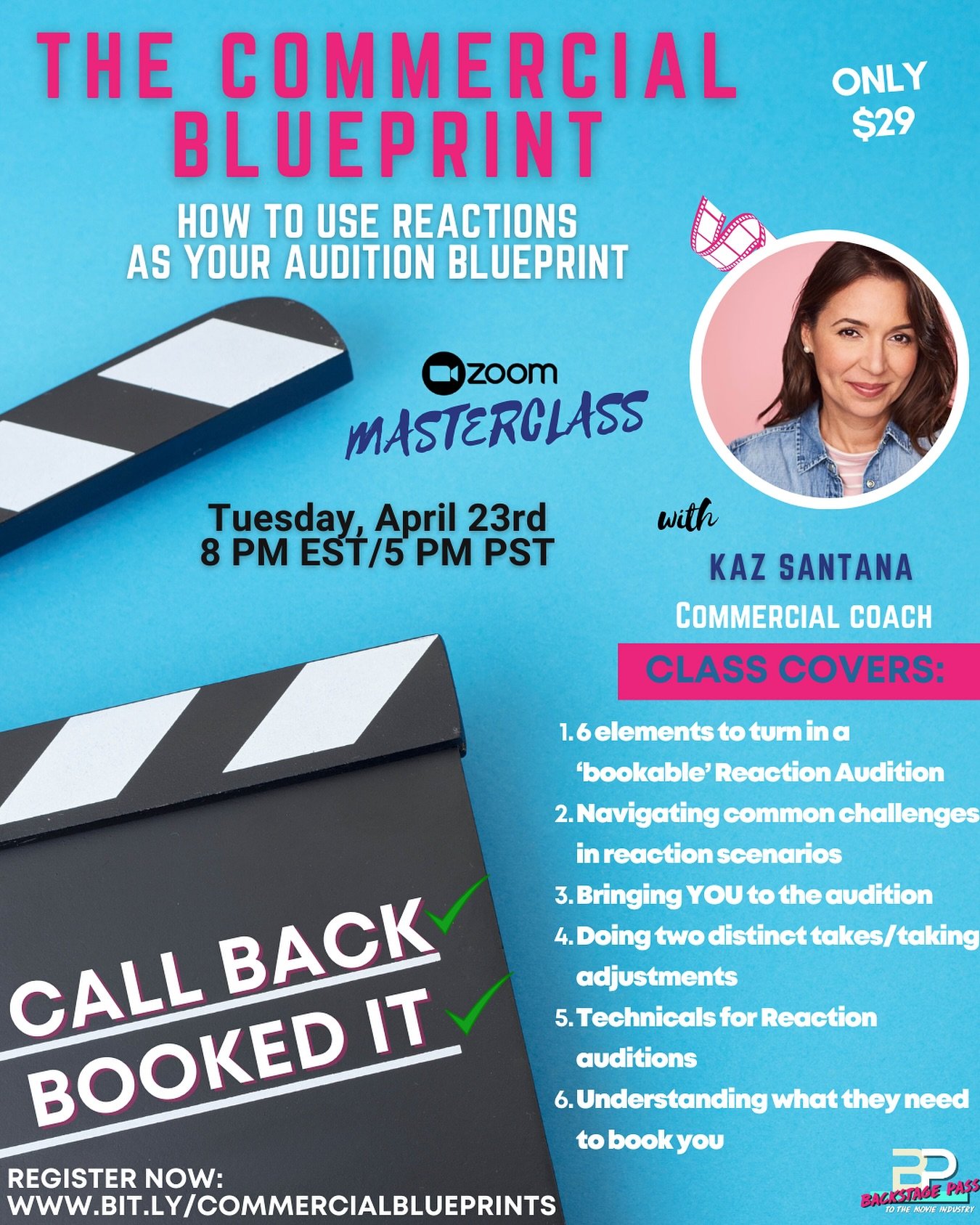 Are you struggling with booking commercial auditions?

Join Kaz Santana&rsquo;s process for commercial auditions to eliminate guesswork.

The Kaz technique paves actors&rsquo; path to authenticity and empowers them to make strong choices that enhance