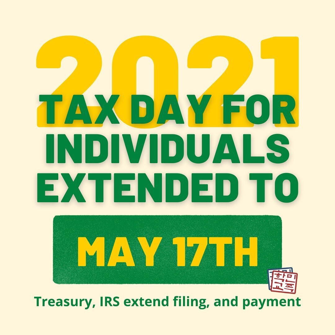 2021 Tax Day for individuals extended to May 17! Treasury, IRS extend filing and payment. ⁠⁠
⁠⁠
Mark your calendar and remind your friends, families, and yourself if you have not done so! Currently KRC does not assist with taxes but @kyccla does. Scr